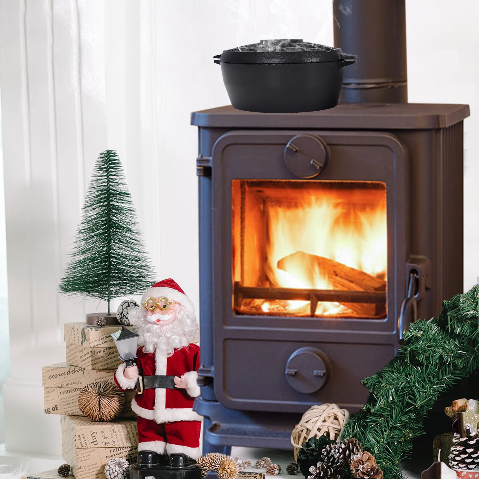 Premium Cast Iron Wood Stove Steamer & Fireplace Humidifier - 2.5 Quart Rust-Resistant Matte Black Design with Lattice Top | Indoor Wood Burning Stove Accessory for Dry Air Relief & Cozy Winter Home Decor