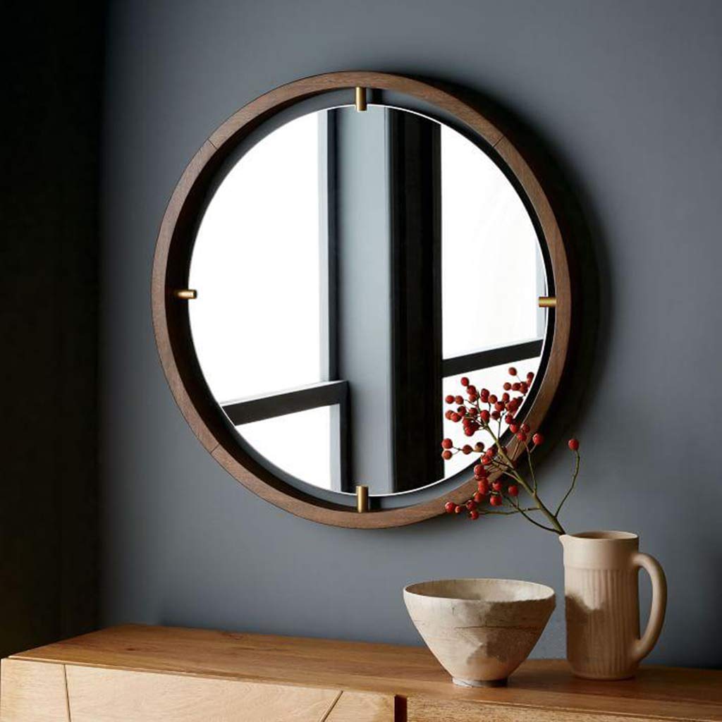 Round Wooden Wall Mirror 20 Inch - Decorative Ring Frame in Walnut Finish for Bedroom, Bathroom, Living Room & Entryway - Perfect for Home Decor, Vanity & Hallway Accent