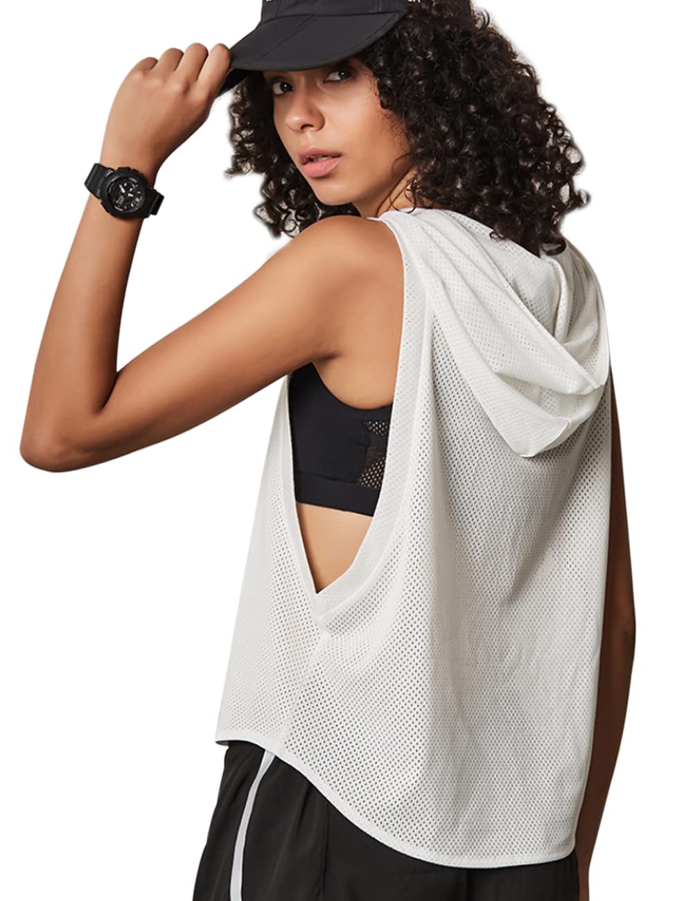 Women's Sleeveless Mesh Hoodie - Breathable Workout Top for Running, Gym & Fitness | Lightweight Athletic Shirt for Women's Sports & Outdoor Activities