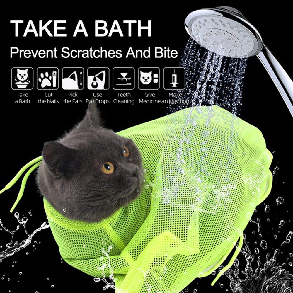 Cat Grooming Bag - Bite Resistant Mesh Bathing Bag for Cats & Small Dogs - Yellow Polyester Pet Shower Washing Bag with Scratching Protection - Perfect for Stress-Free Bathing, Nail Trimming & Vet Visits