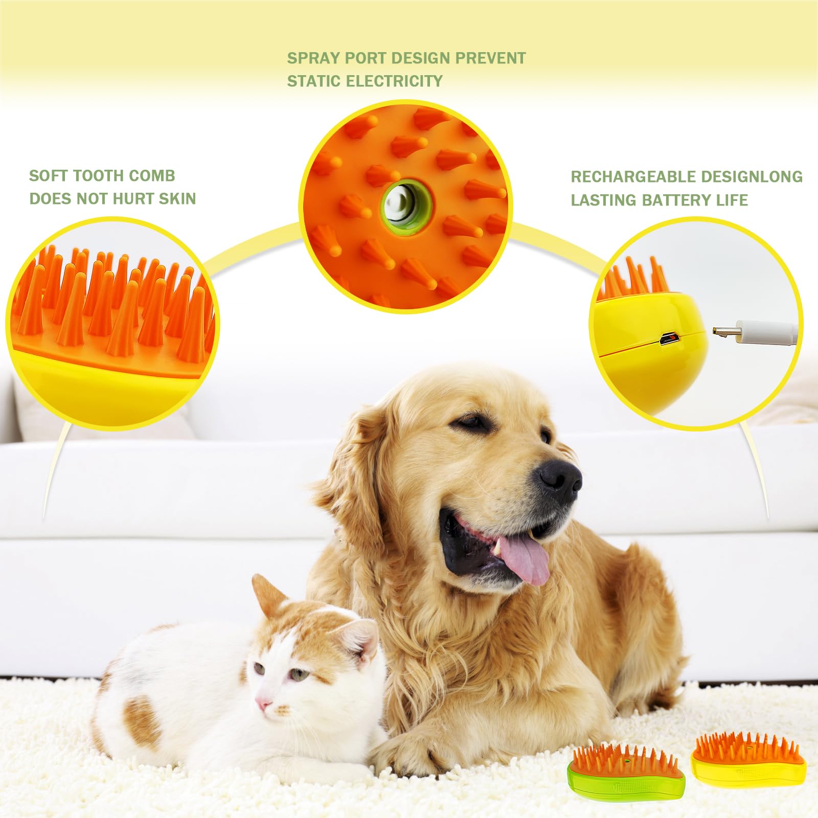 3-in-1 Steamy Cat Grooming Brush - Silicone Pet Hair Brush for Shedding & Cleaning with Water - Gentle Massager for Cats & Dogs | Perfect for Home Grooming & Reducing Pet Hair on Furniture