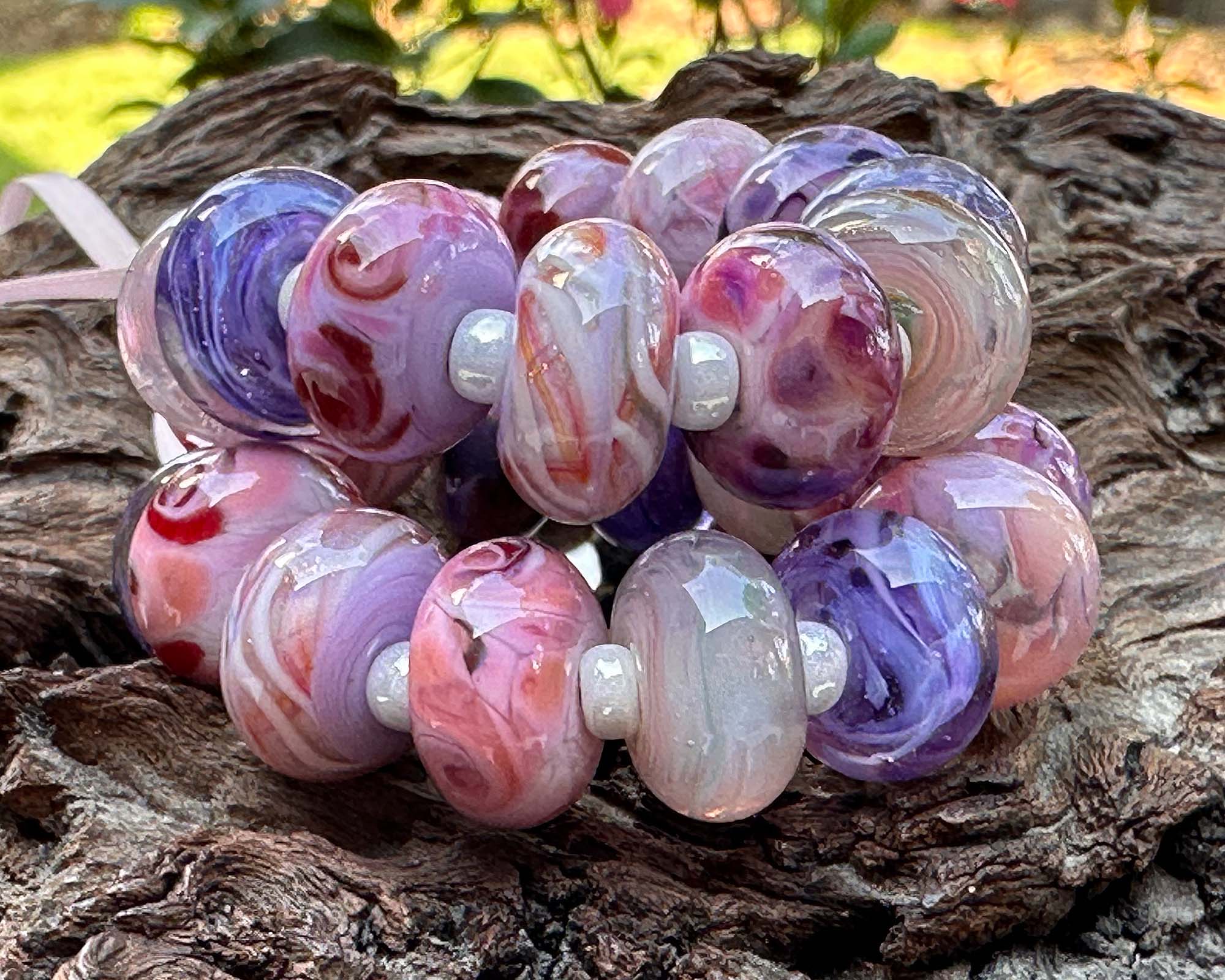 25pcs Berry Blush Pink & Purple Swirls Lampwork Glass Beads Set for Jewelry Making - DIY Bracelets, Necklaces, Earrings - Handmade Artisan Beads for Crafting & Gift Giving