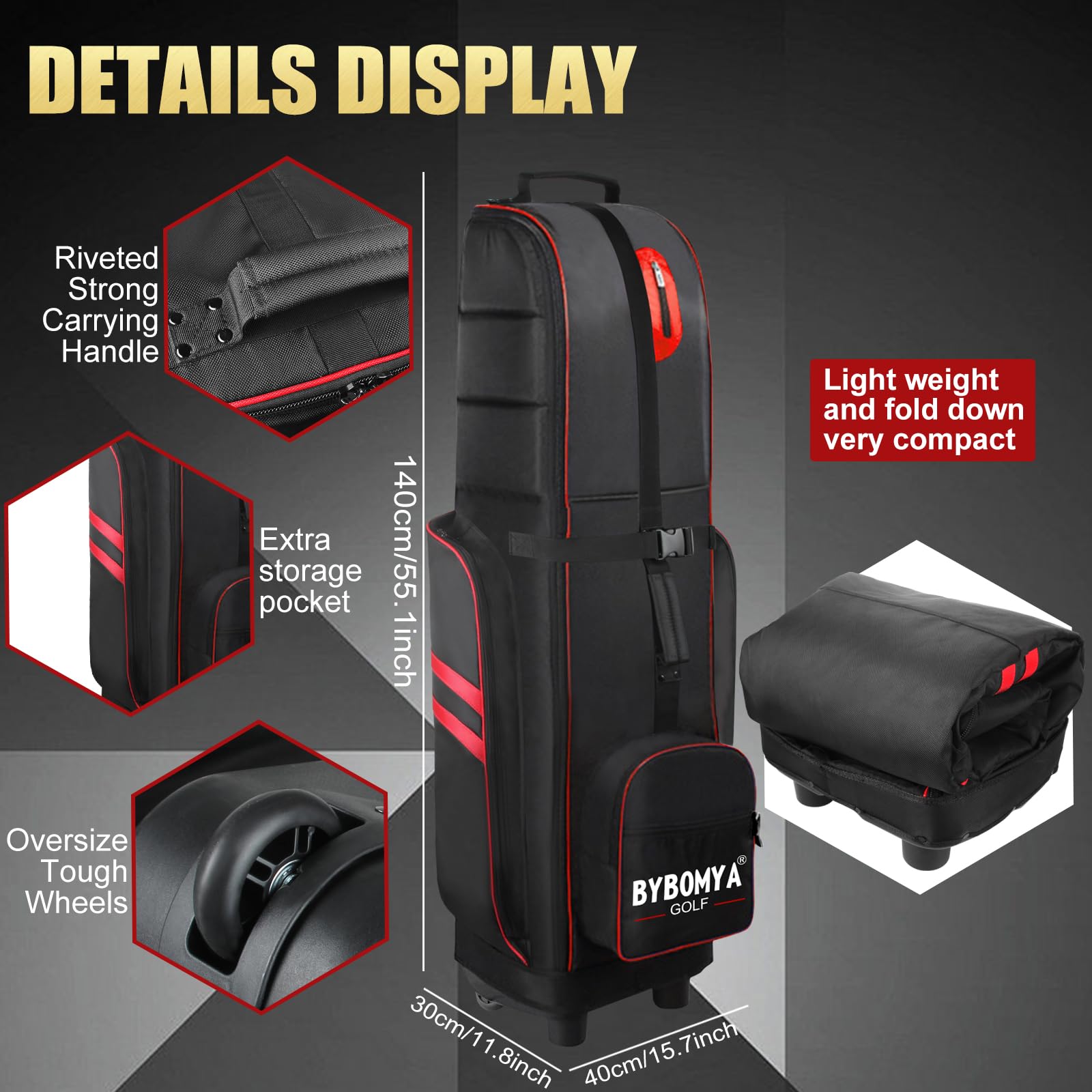 Durable 1680D Oxford Soft-Sided Golf Travel Bag with Wheels - Padded Heavy Duty Airline-Approved Golf Luggage | Wear & Abrasion Resistant | Unique Base Design for Easy Transport - Perfect for Air Travel & Golf Vacations