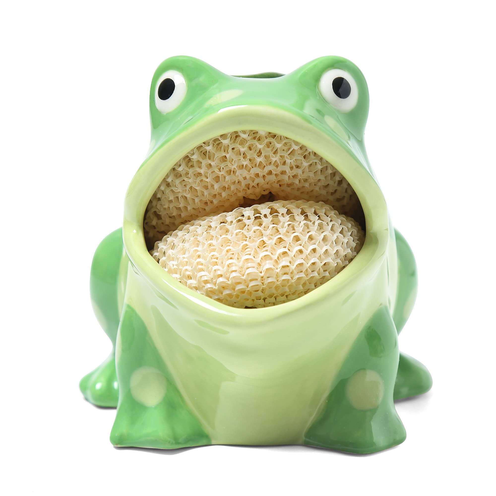Ceramic Kitchen Sponge Holder with Frog Design - Cute and Functional Home & Kitchen Decor for Sink Countertop - Perfect for Dishwashing, Cleaning, and Organizing Small Spaces