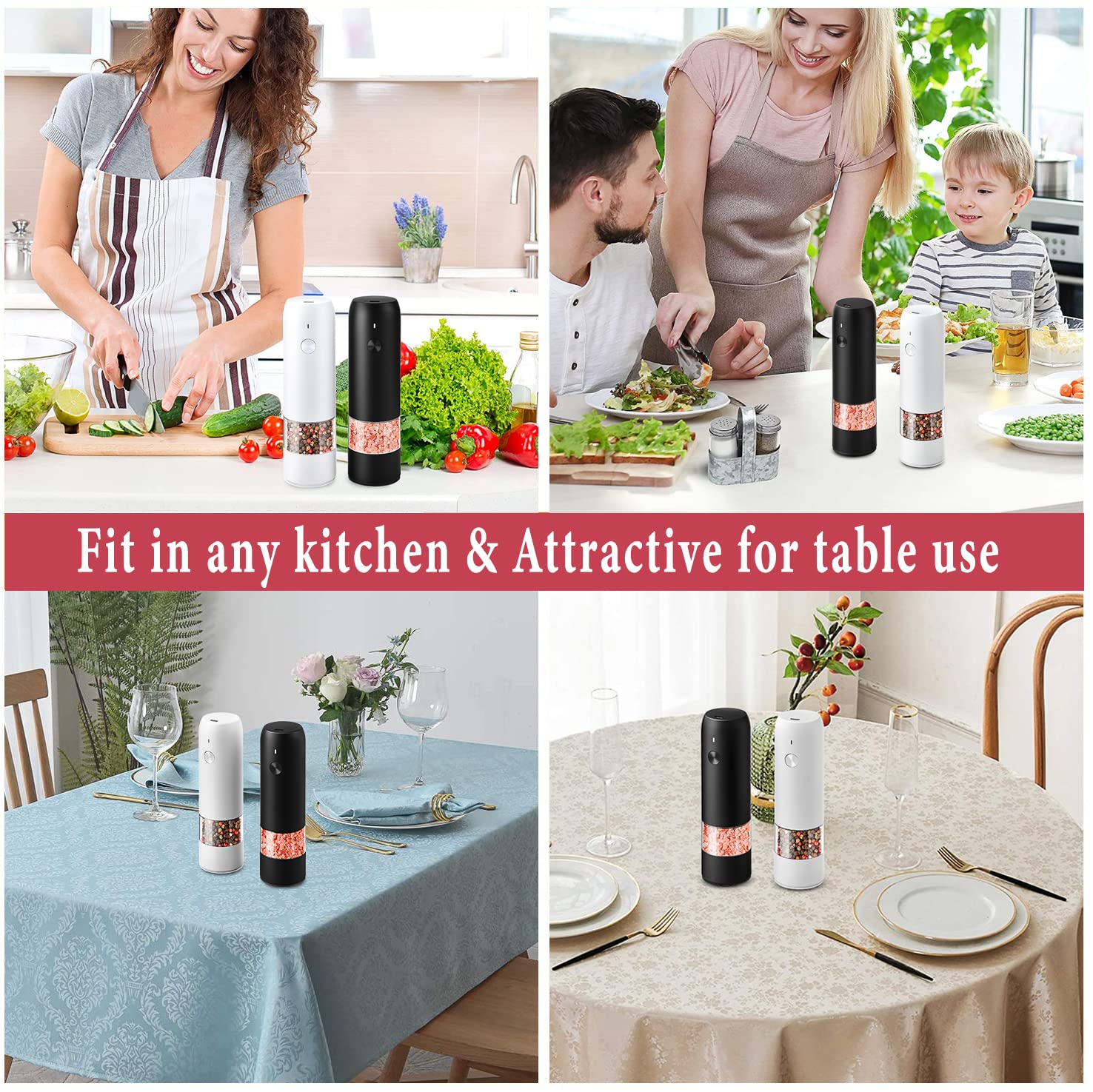 KTKUDY Rechargeable Electric Salt and Pepper Grinder Set - 500mAh Battery, Adjustable Coarseness, LED Light - Automatic Spice Mill for Kitchen, Dining, Camping & Gifts
