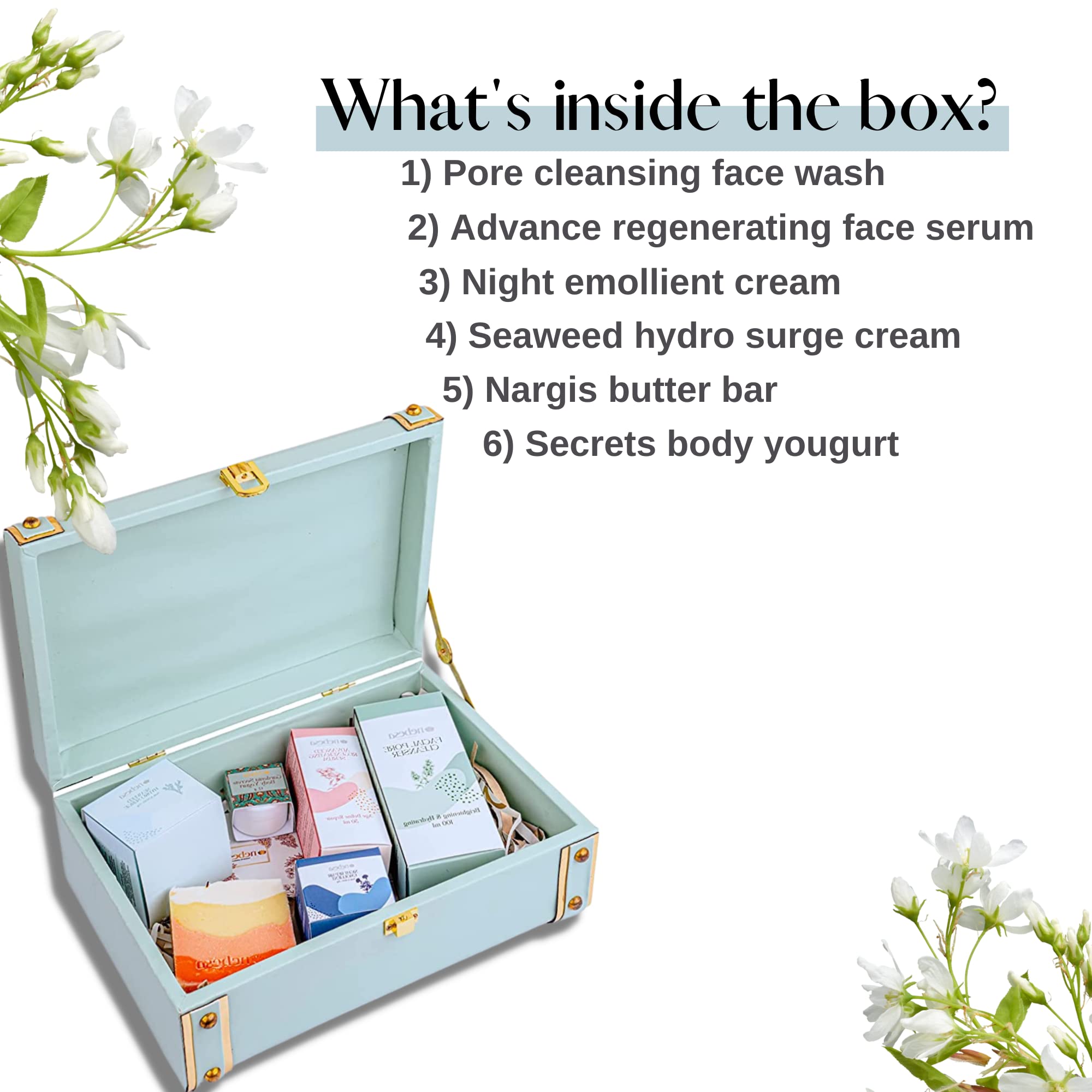 Nebesa Organics Skincare Set - Pore Cleansing Face Wash, Regenerating Serum, Night Cream, Hydro Surge Cream & Nargis Spice Soap Bar | Anti-Aging Body Yogurt Gift Set for Healthy Glowing Skin | Perfect for Daily Skincare Routine & Spa-Like Self-Care at Home