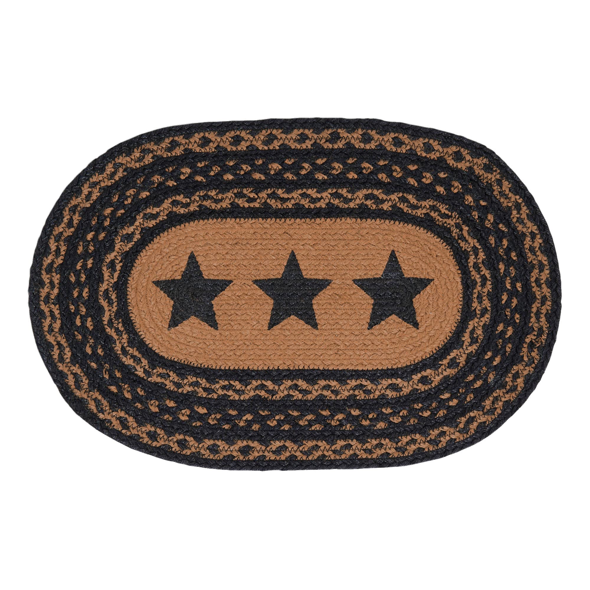 VHC Brands Farmhouse Star Braided Jute Placemat Set - Oval Dining Table Mats (10x16 Inches, Black & Tan) - Rustic Home Decor for Kitchen, Dining Room & Holiday Tablescapes