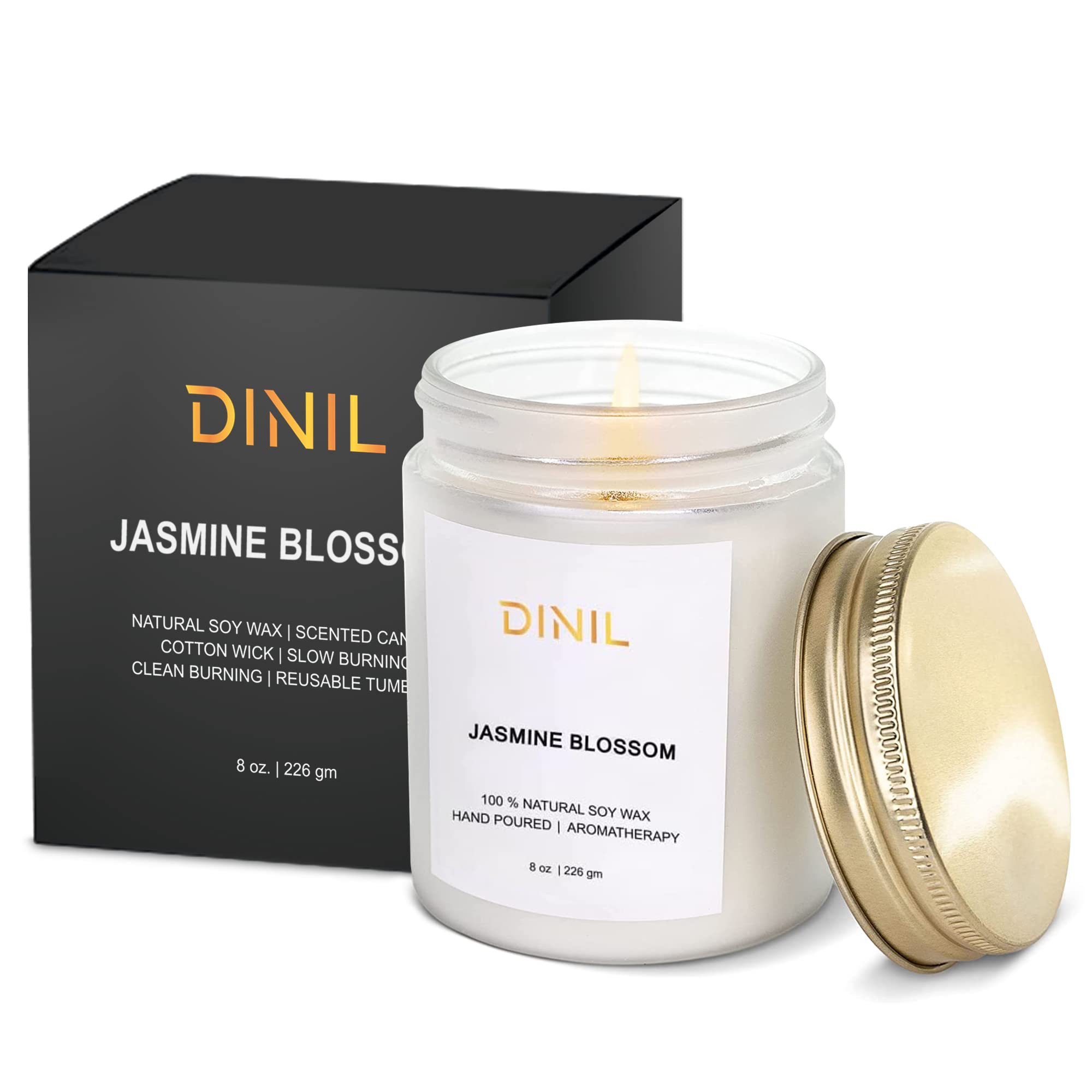 Jasmine Blossom Soy Wax Candle with Wood Wick | All-Natural, Long-Lasting 45-Hour Burn Time | Intense Aromatherapy Scent for Home Decor, Relaxation & Meditation | Perfect for Bedroom, Bathroom & Living Room Ambiance | 8 oz