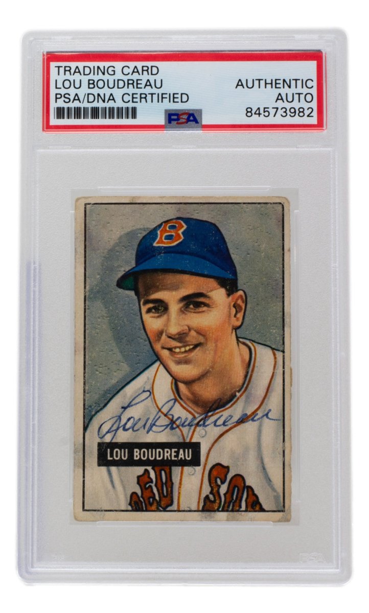 Lou Boudreau Signed 1951 Bowman Boston Red Sox Baseball Card #62 PSA/DNA Certified - Vintage MLB Memorabilia for Collectors & Sports Fans