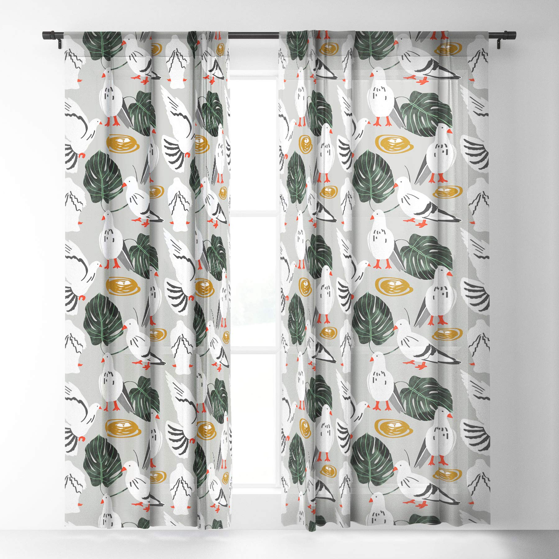83 Oranges White Pigeons Sheer Curtains 50x96 Inches - Light Gray Window Drapes for Living Room, Bedroom & Nursery Decor