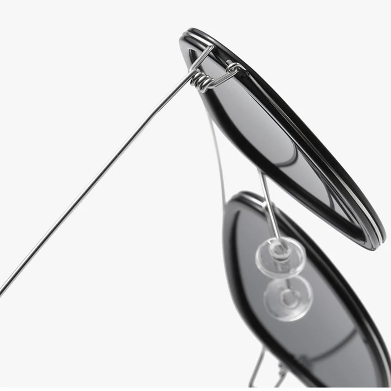 Black Unisex Titanium Square Double Bridge Sunglasses 8205 - Stylish & Durable for Outdoor Activities, Driving, and Fashion