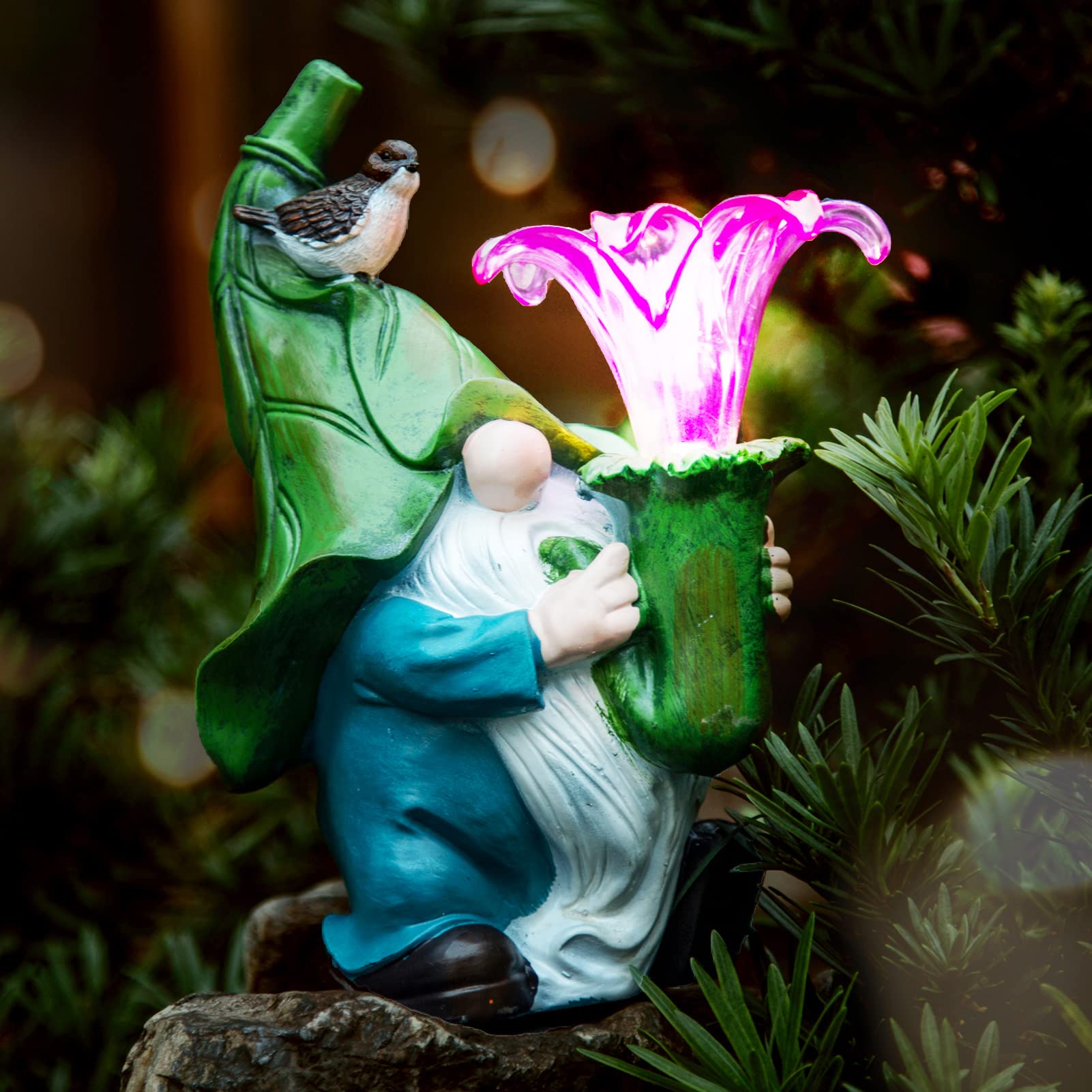 Funny Solar LED Garden Gnome Statue - Resin Outdoor Decor for Patio, Lawn & Yard - Trumpet Gnome Figurine Gift - Perfect for Garden Parties, Holiday Decor & Backyard Landscaping