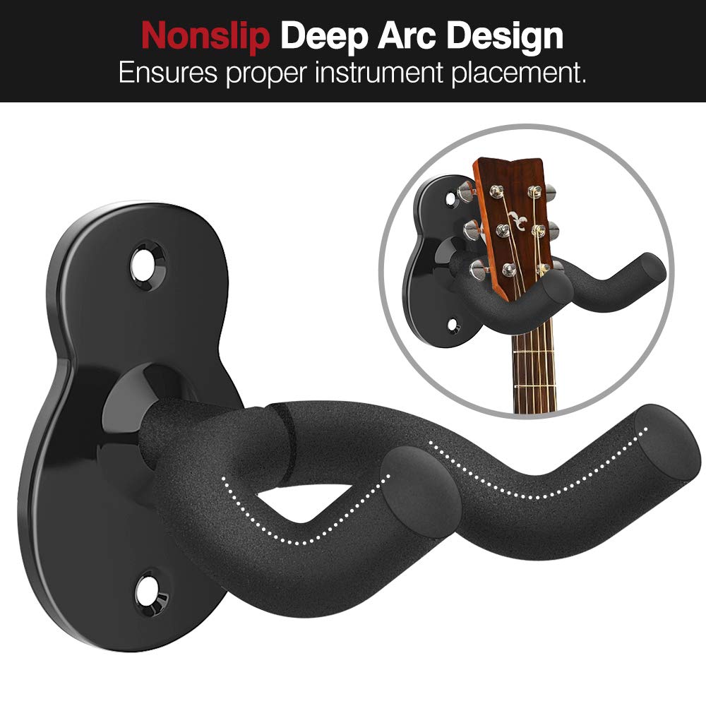 MoKo 3-Pack Guitar Wall Mount Hanger - Heavy Duty Wall Hook Holder for Electric, Acoustic, Bass Guitars & Ukuleles - Space Saving Studio & Home Decor - Black - Perfect for Music Rooms, Bedrooms & Small Spaces