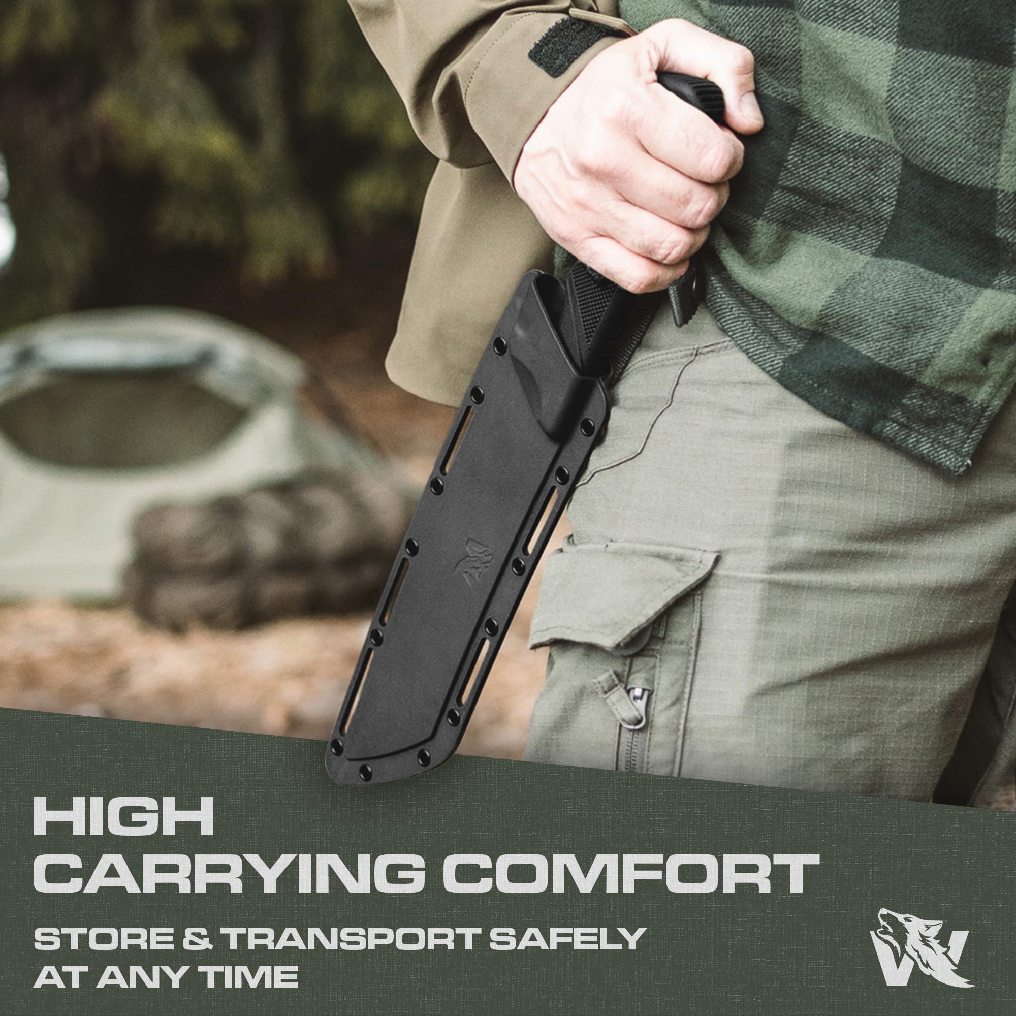 D2 Steel Survival Machete with Sheath - Full Tang Tactical Knife for Bushcraft, Yard Work & Tree Cutting | Heavy Duty TPE Handle Outdoor Tool for Camping, Hunting & Emergency Preparedness
