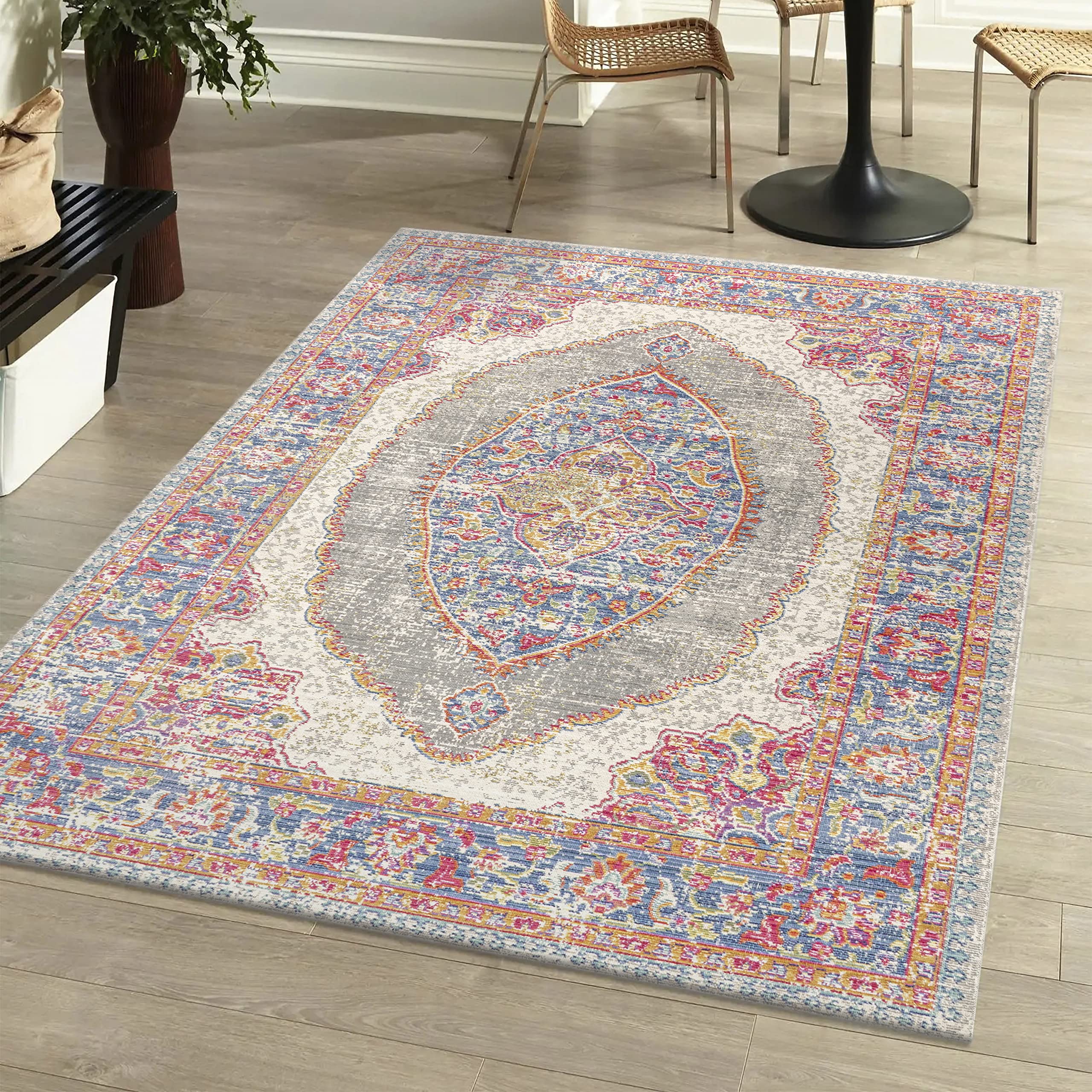 JONATHAN Y MDP300A-8 Kilia Medallion Vintage Bohemian Area Rug 8x10 Feet - Non-Shedding Easy-Clean Indoor Rug for Bedroom, Living Room & Kitchen - Fuschia, Mustard, Indigo Colors | Perfect for Boho Chic Home Decor & Cozy Spaces