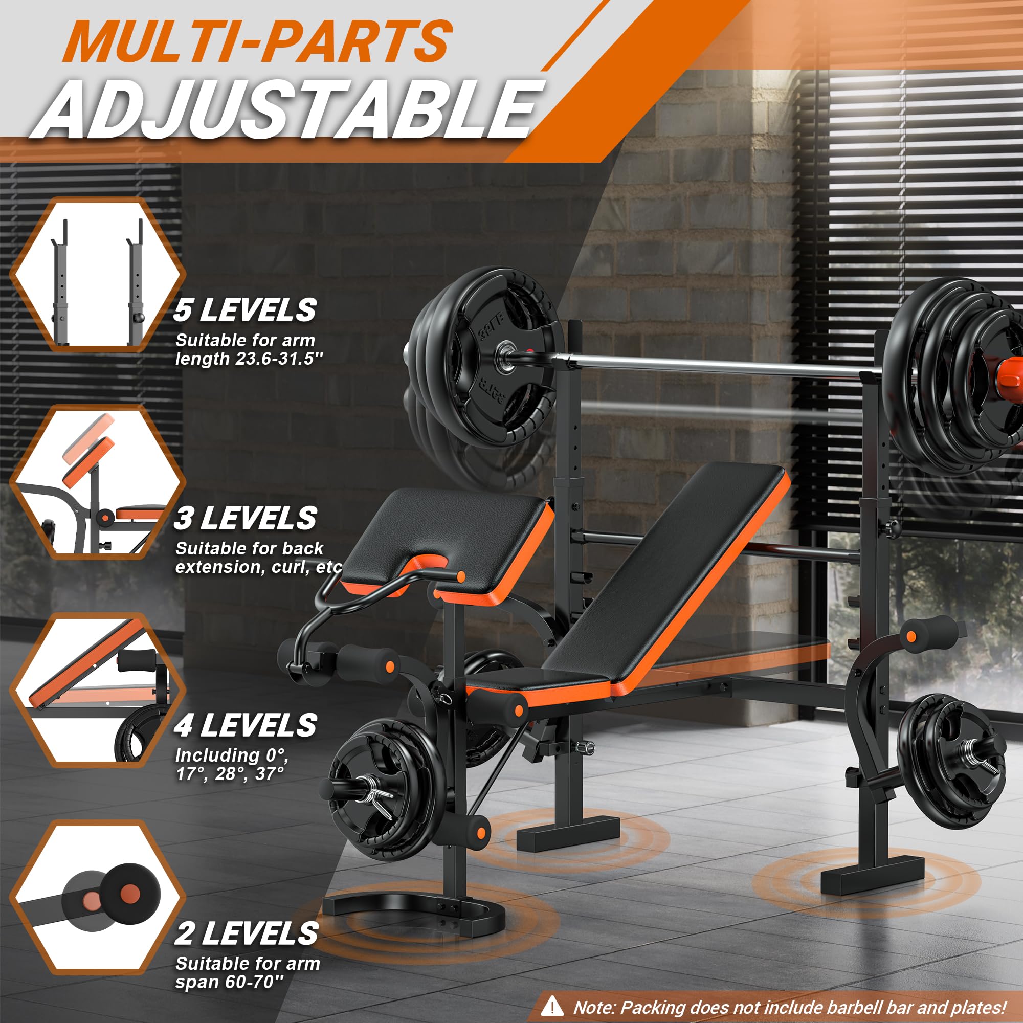 XDDIAS 770LBS Adjustable Weight Bench Set - 6-in-1 Olympic Home Gym Equipment with Leg Extension, Rack & Preacher Pad - Flat/Incline Bench Press for Strength Training - Perfect for Home Workouts & Weight Lifting Exercises