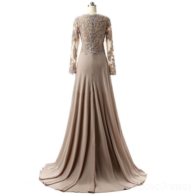 Elegant Grey Long Sleeve Lace Side Slit Evening Prom Dress for Sweet 16 | Formal Gown for Homecoming, Pageant & Special Occasions