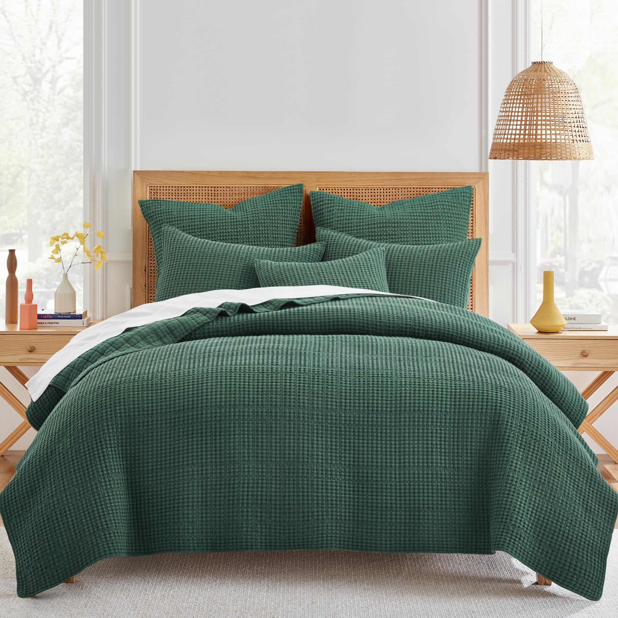 Levtex Home Mills Waffle Decorative Throw Pillow 20x20 Inches - Soft Polyester Filled Forest Green Cushion - Perfect for Sofa, Bed & Home Decor