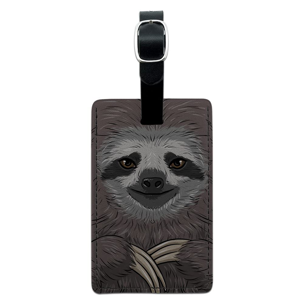 Stylish Sloth Face Leather Luggage Tag - Durable Rectangle ID Tag for Suitcases & Carry-On Bags - Perfect for Travel Identification & Personalization