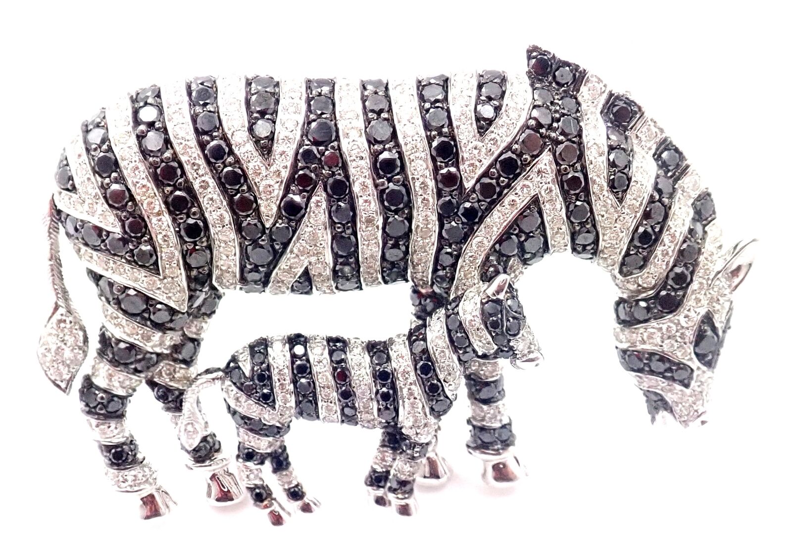 Authentic Michele Della Valle 18k White Gold White & Black Diamond Zebra Brooch Pin - Luxury Animal Jewelry for Women, Perfect for Special Occasions & Gift Giving