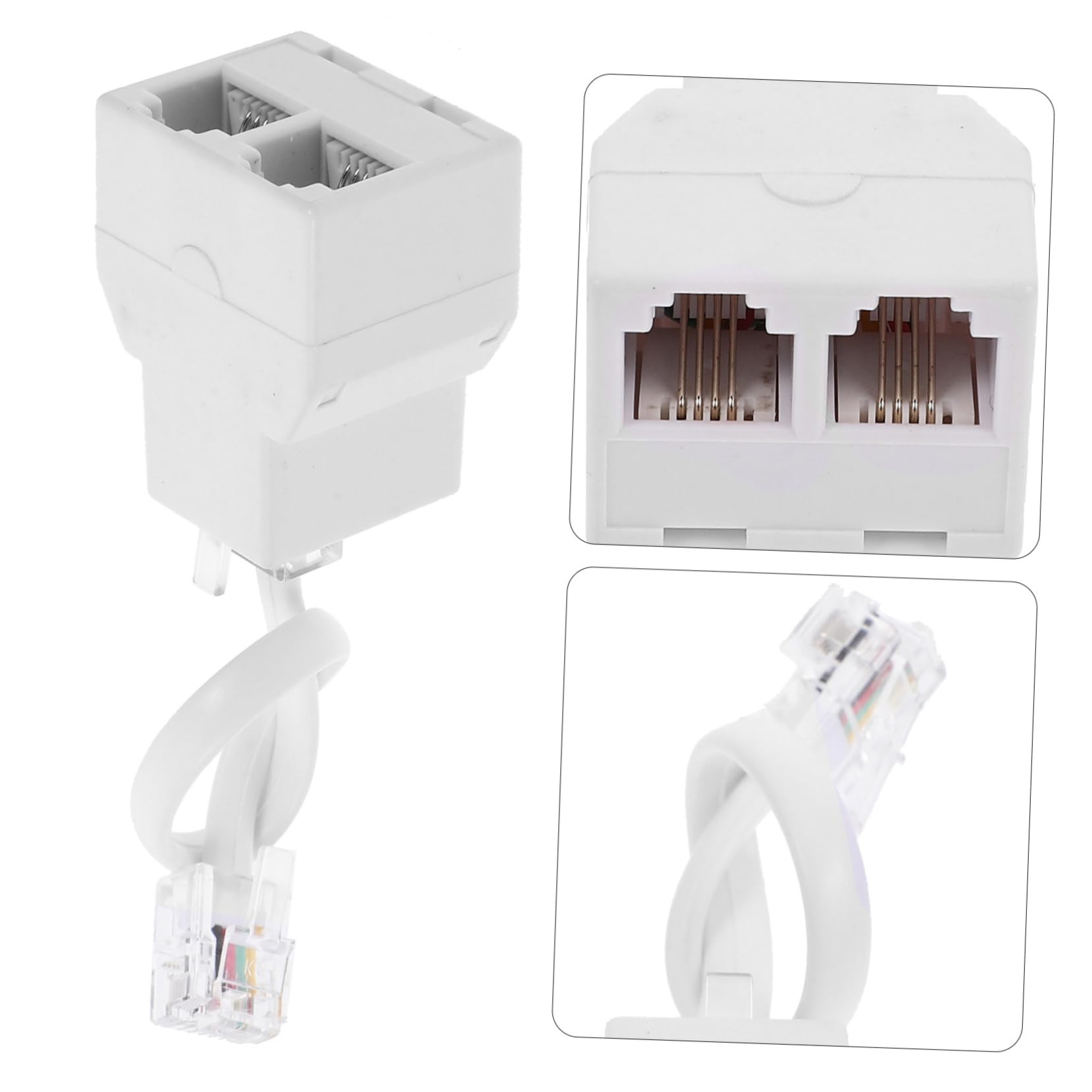 NUOBESTY 4-Way Phone Jack Splitter Adapter - Connect 2 Separate Phone Lines from 1 Jack - White Office Telephone Accessory for Multi-Line Business Communications