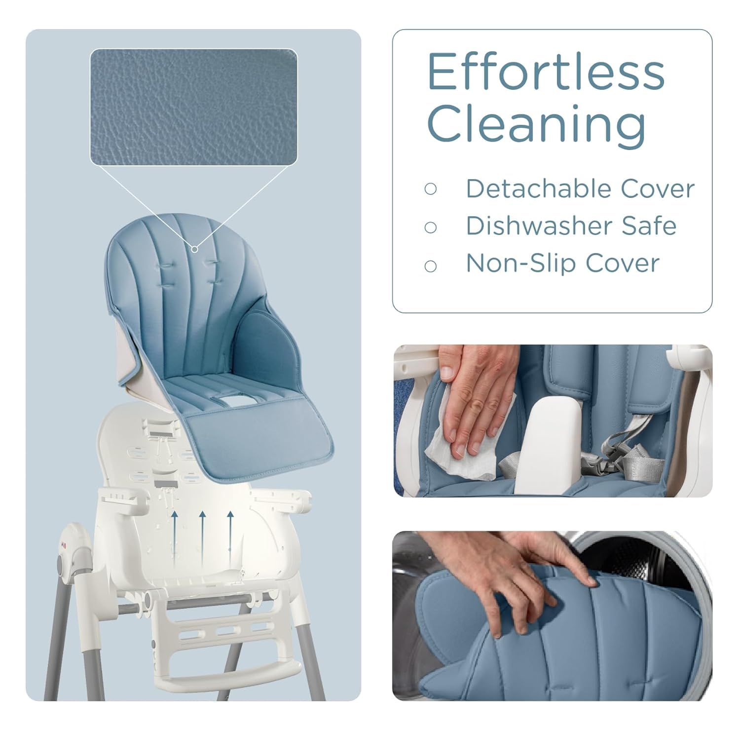 KÜB 3-in-1 Foldable Baby High Chair with Toys - 7 Height & 4 Recline Adjustable, Removable Seat & Tray for Easy Cleaning, 2 Locking Wheels - Multifunctional Infant Highchair for Babies & Toddlers (Blue) - Perfect for Dining, Feeding, and Playtime at Home or Travel