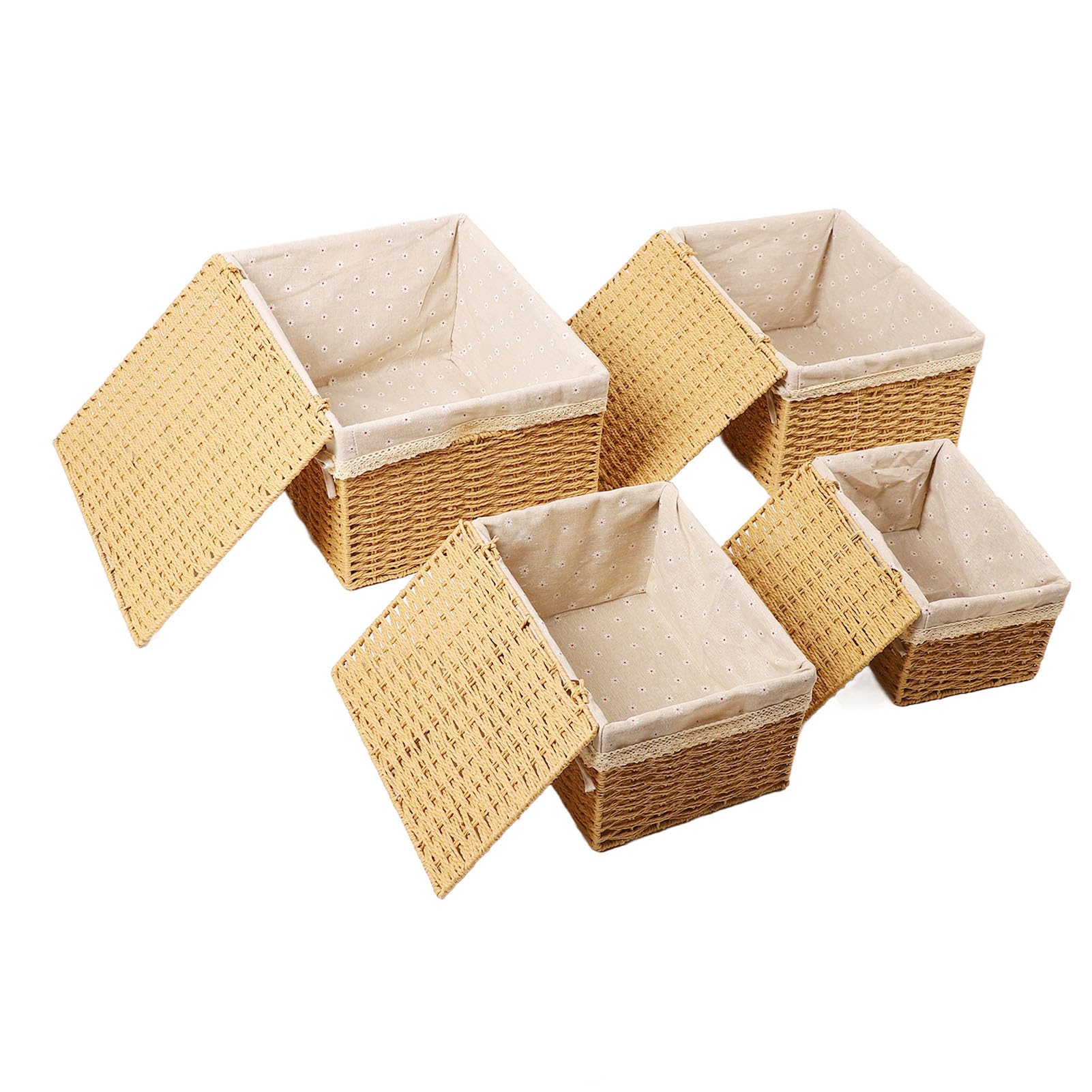 Multifunctional Storage Basket Set - 4Pcs Large Capacity Woven Rope Baskets for Nursery, Desktop & Home Organization | Durable Glass Fiber Weaving | Perfect for Baby Rooms, Office Supplies & Clutter Control
