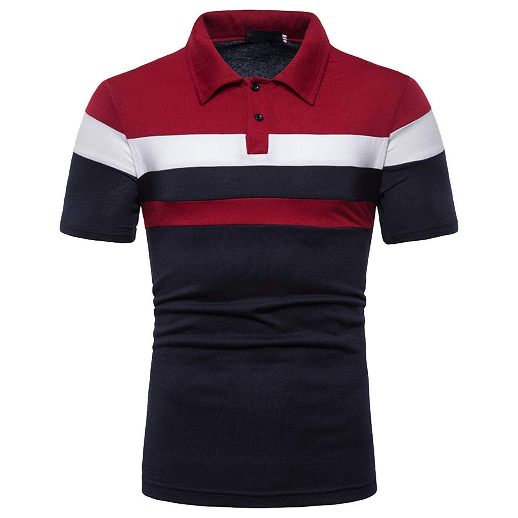 Mkokoxie Men's Slim Fit Striped Polo Shirts - High Collar Short Sleeve Cotton T-Shirts for Casual Wear & Summer Outfits
