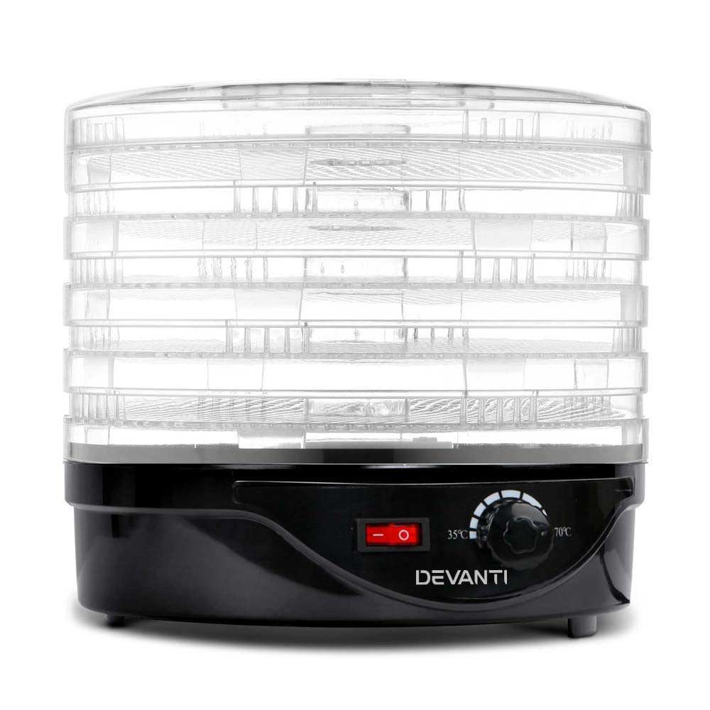 Devanti 5-Tray Food Dehydrator for Fruits, Vegetables & Jerky - Electric Food Dryer Machine for Healthy Snacks, Herbs, Pet Treats & Beef Jerky - Perfect for Home Kitchen, Camping & Meal Prep (Black)
