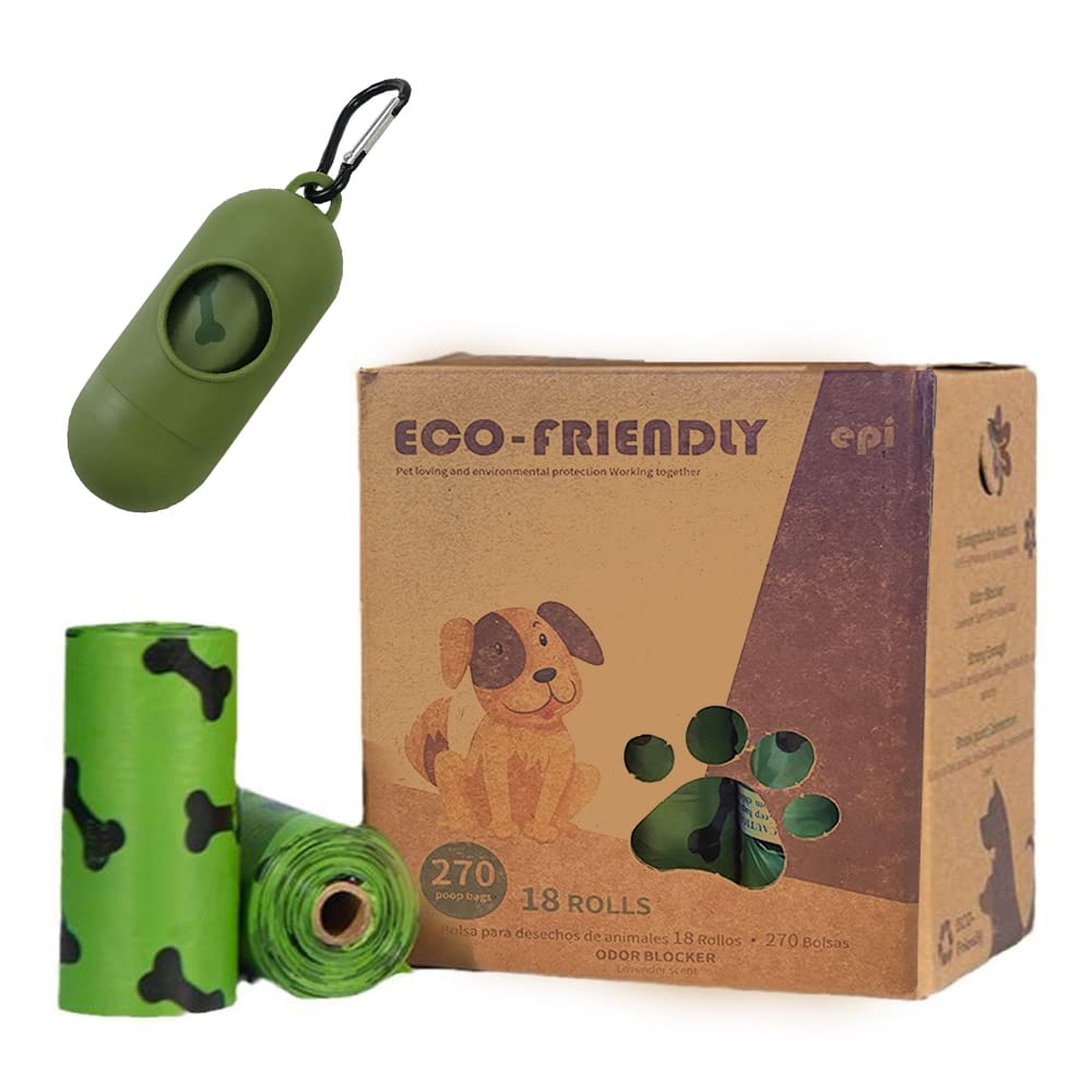 Eco-Friendly Lavender Scented Dog Poop Bags - 270 Count (18 Rolls) | Biodegradable, Leak-Proof & Thick Waste Disposal Bags for Outdoor Dog Walking, Park Visits & Pet Cleanup