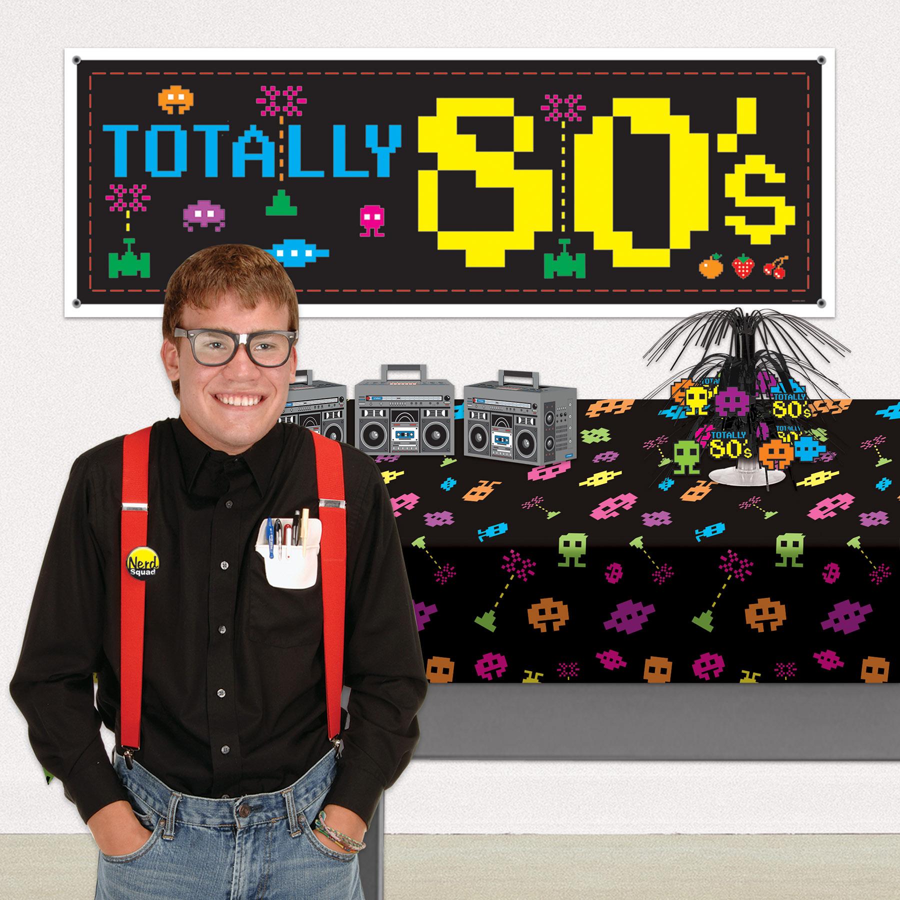 80's Retro Party Table Cover - 12 Pack Disposable Plastic Tablecloth for Birthday, Anniversary & Themed Events - Perfect for 80s Theme Party Decorations