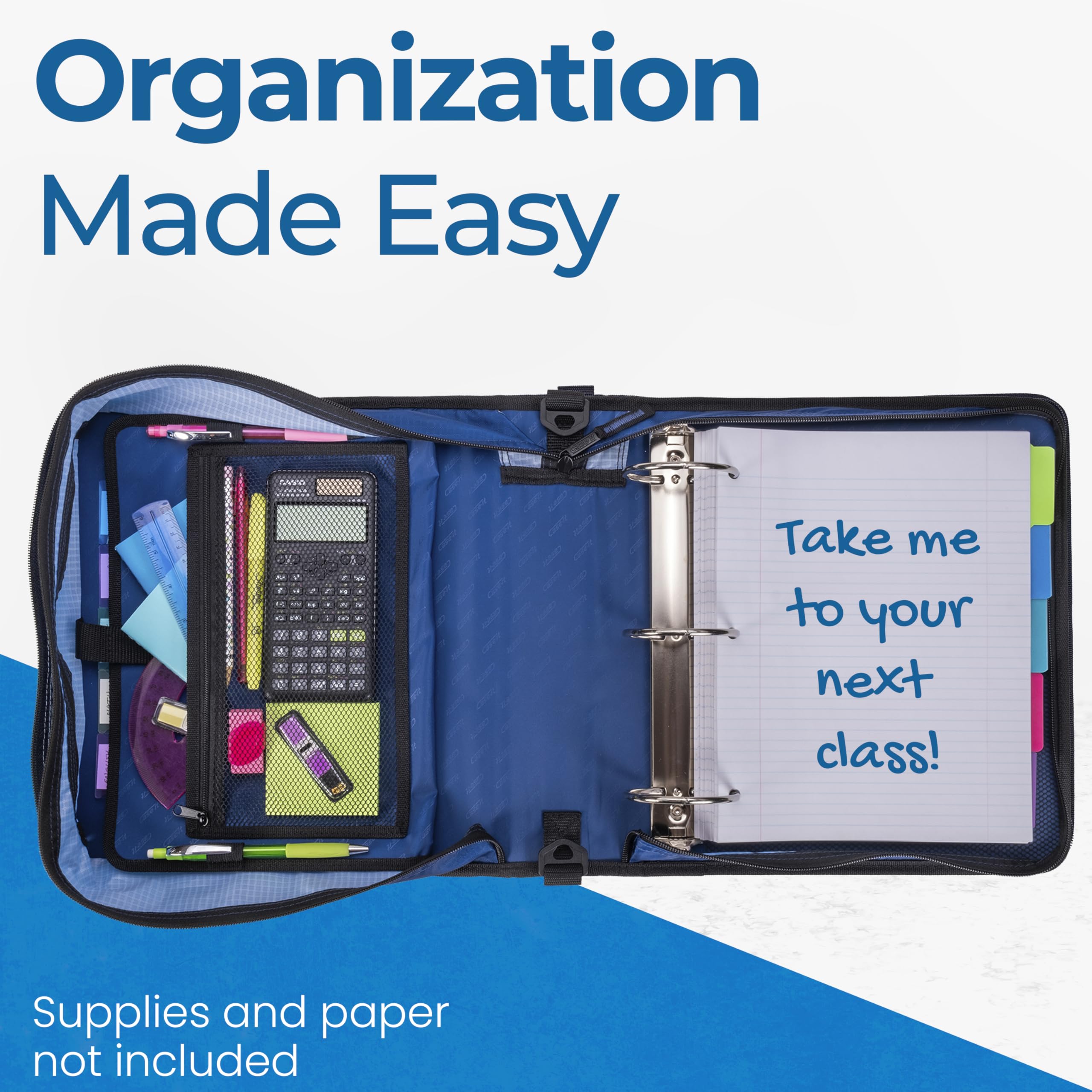 Case-it Mighty Zip Tab Zipper Binder - 3 Inch O-Ring with 5 Color Tabs, Expanding File Folder, Adjustable Shoulder Strap & Handle (D-146 Desert Night) - Perfect for School, Office & Travel Organization