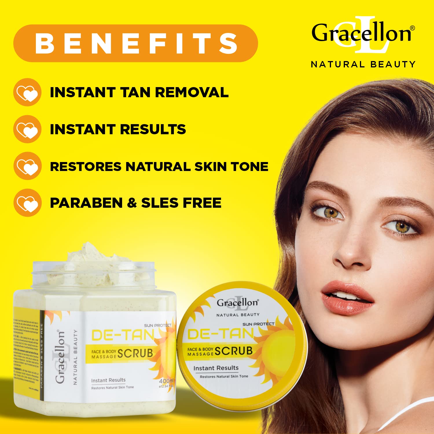 Gracellon Exfoliating Face & Body Scrub for Tan Removal - Brightening & Smoothing Skin Care for Glowing Complexion | Perfect for Post-Sun Care & Daily Skincare Routine