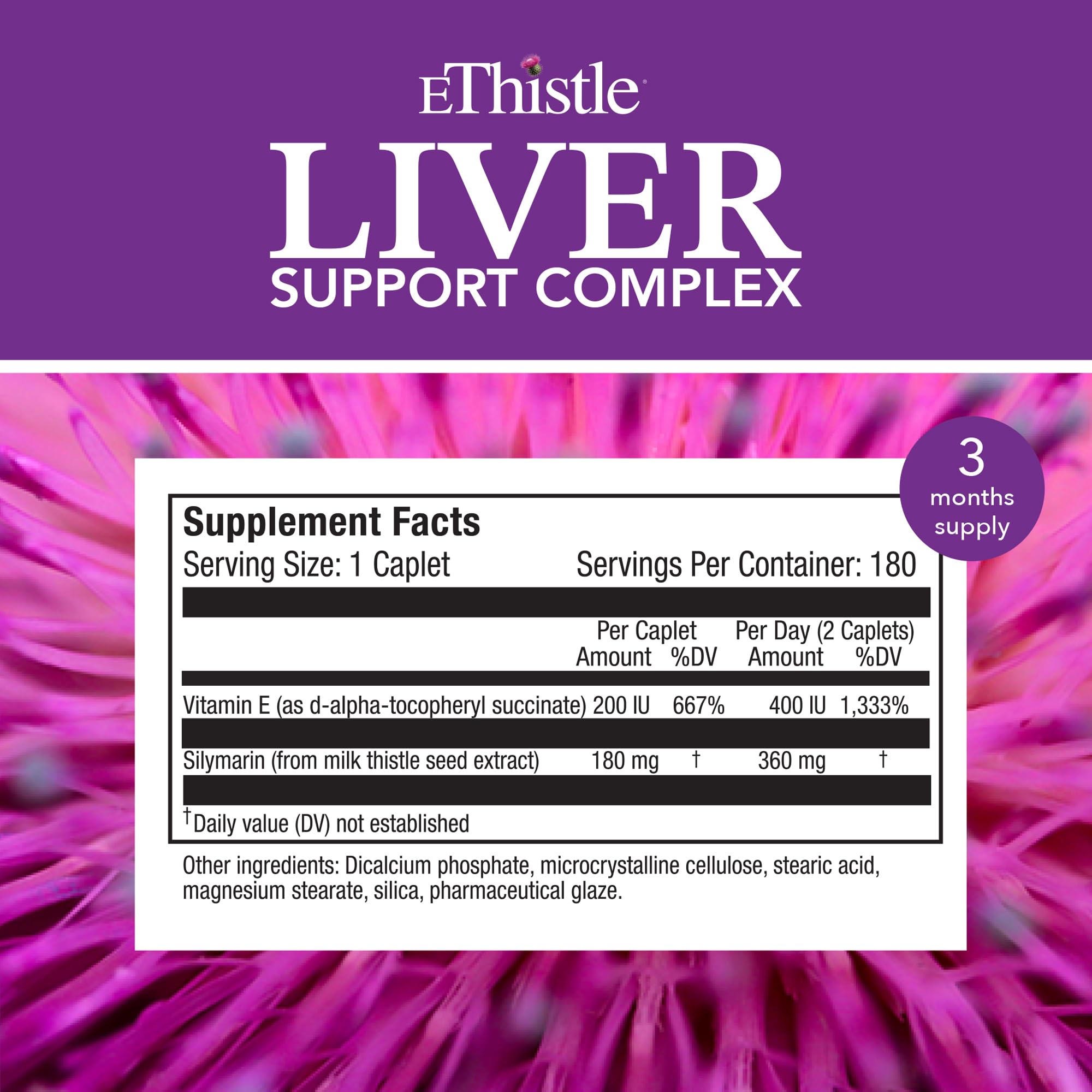 Liver Wellness Dietary Supplement with Milk Thistle & Vitamin E - 180 Caplets for Liver Detox & Support | Ideal for Daily Liver Health Maintenance & Post-Alcohol Recovery