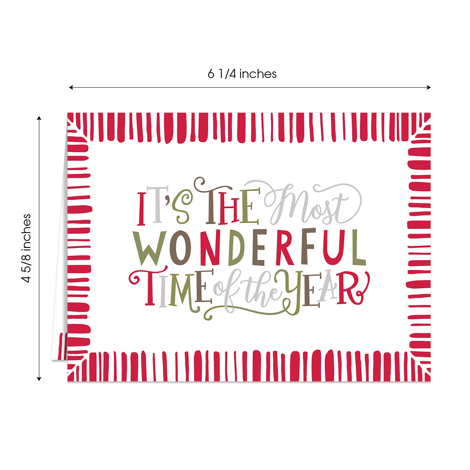 25 Christmas Holiday Greeting Cards with White Envelopes - 5 Festive Winter Designs (4 5/8
