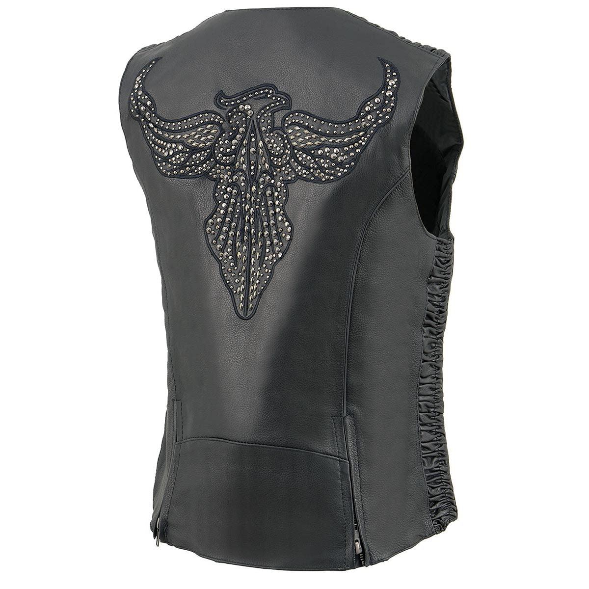 Milwaukee Leather MLL4570 Women's Studded Phoenix Black Leather Motorcycle Vest with Embroidery Art - Stylish Biker Jacket for Harley Davidson Riding & Motorcycle Events