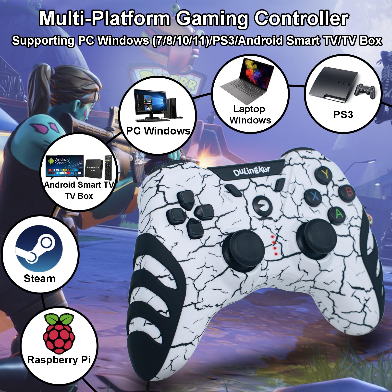 Wireless Gaming Controller for PC, PS3, Android TV & Steam - Dual Vibration, 2.4G Wireless Gamepad Compatible with Windows 11/10/8/7, TV Box & Raspberry Pi | Perfect for PC Gaming, Console Play & Smart TV Entertainment