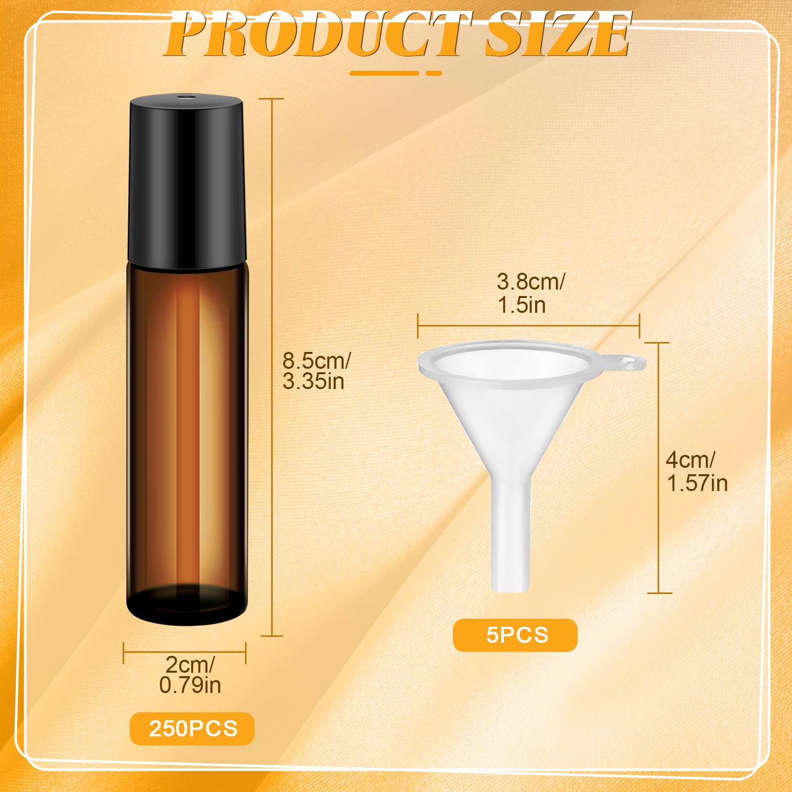 Sumind 250 Pcs 10ml Empty Essential Oil Roller Bottles with Stainless Steel Balls - Leakproof Glass Roll On Bottles with 5 Funnels for DIY Perfume, Aromatherapy & Travel - Perfect for Essential Oils, Massage Blends & On-The-Go Fragrance Application (Amber)