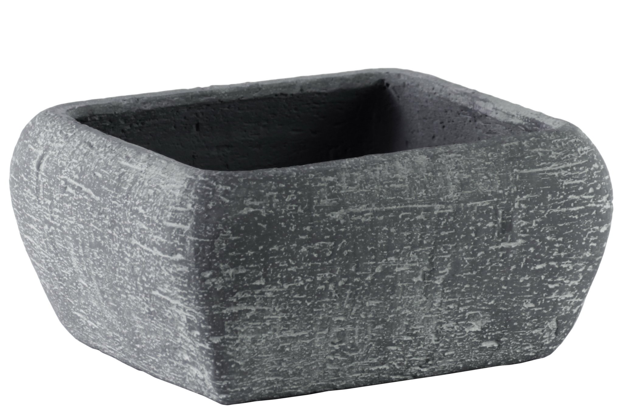 Gray Low Square Cement Pot with Recessed Lip & Tapered Bottom - Damaged Concrete Finish for Indoor/Outdoor Plant Decor, Modern Home & Garden Décor