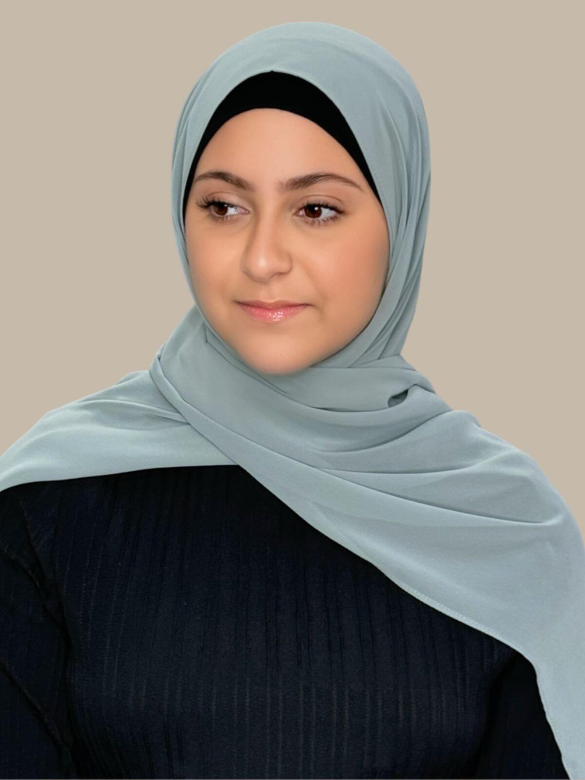 Luxury Chiffon Hijab for Women - Elegant Stone Green Modish Scarf - Perfect for Daily Wear, Prayer, and Special Occasions