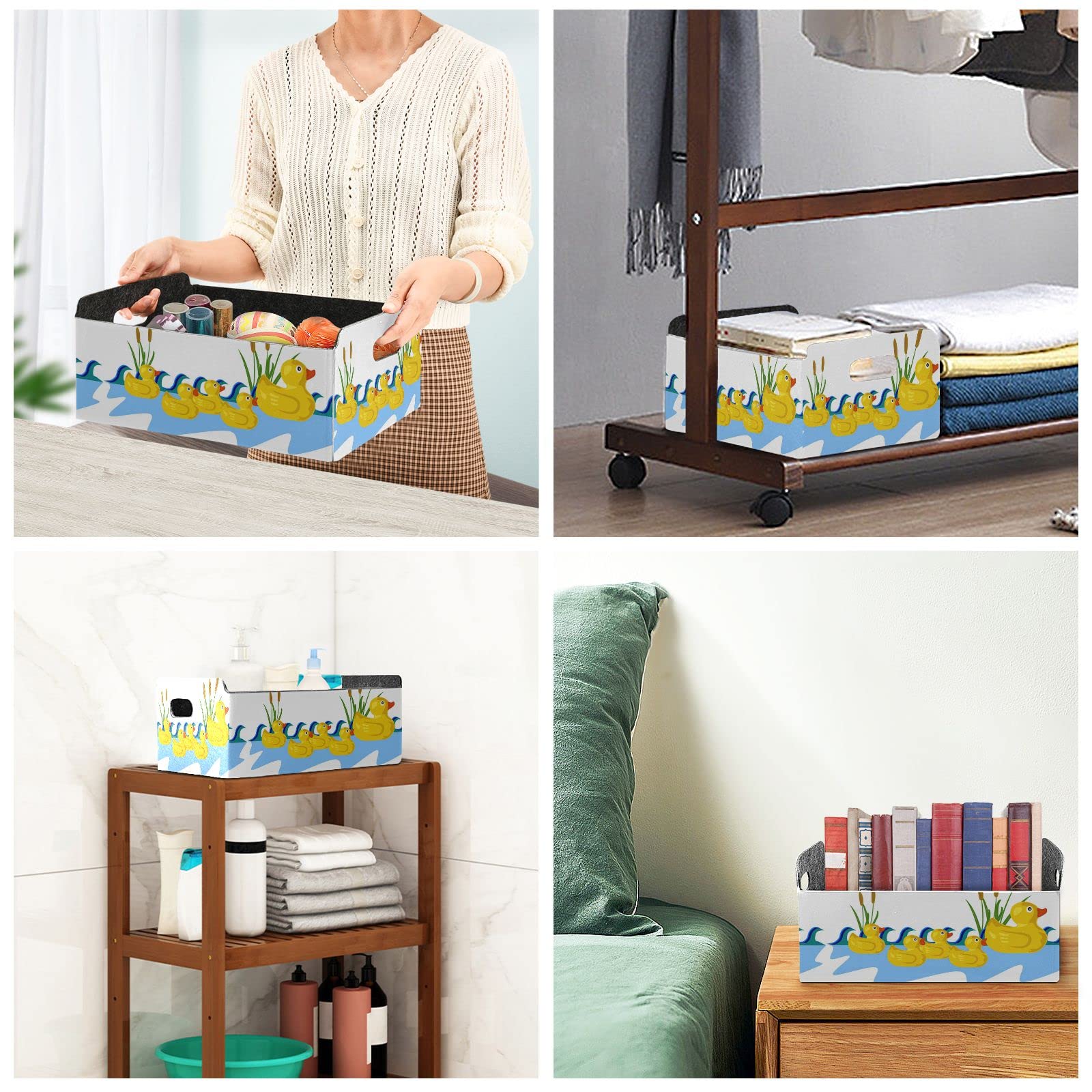 Yellow Rubber Duck Desk Organizer - Rectangular Storage Tray for Jewelry, Vanity & Office Supplies | Detachable & Foldable Design | Perfect for Bathroom Counter, Dresser Top & Workspace Organization