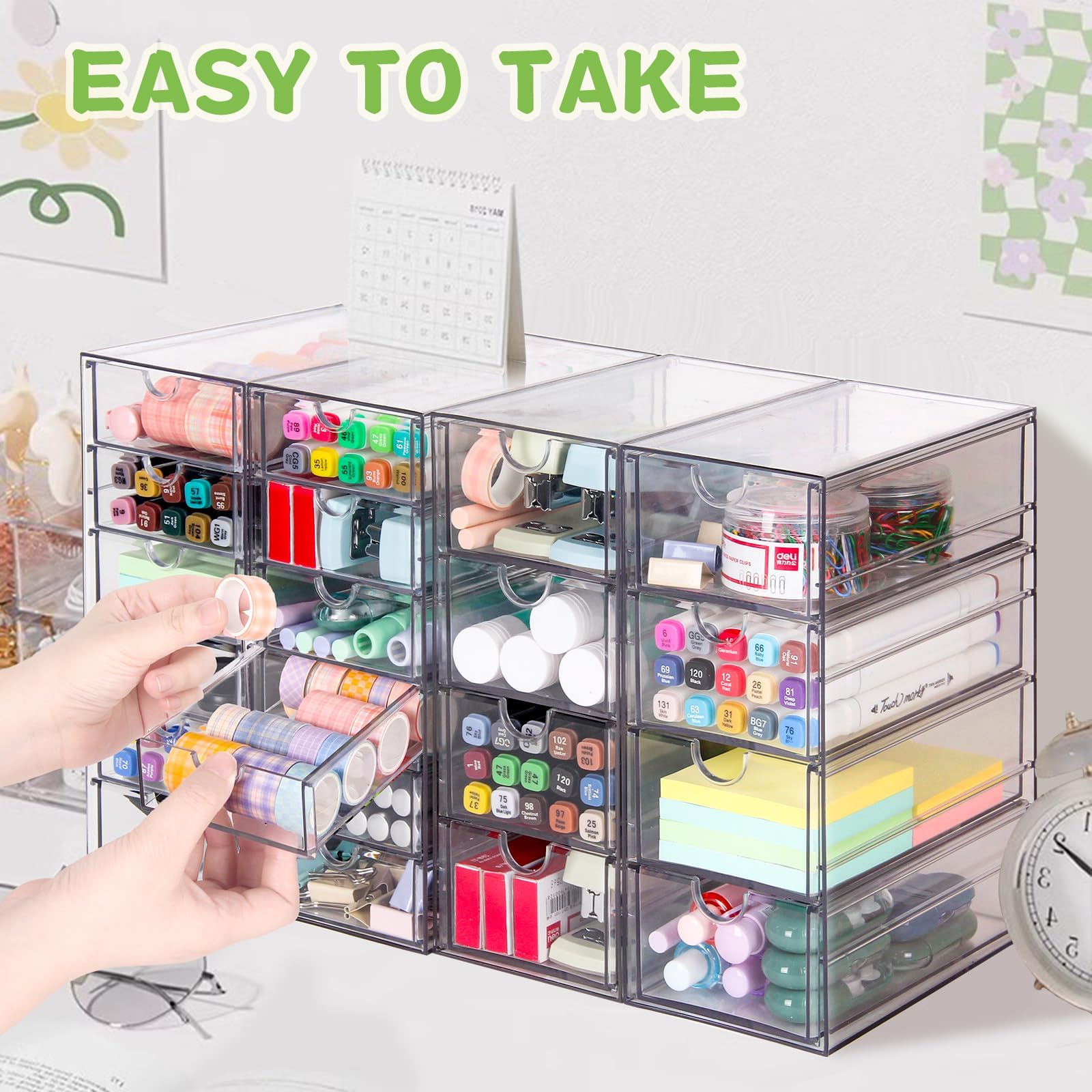 20-Drawer Acrylic Organizer Set - 4-Tier Clear Desk Storage for Makeup, Office Supplies, Art & Craft Organization | Perfect for Vanity, Workstation & Craft Room Organization