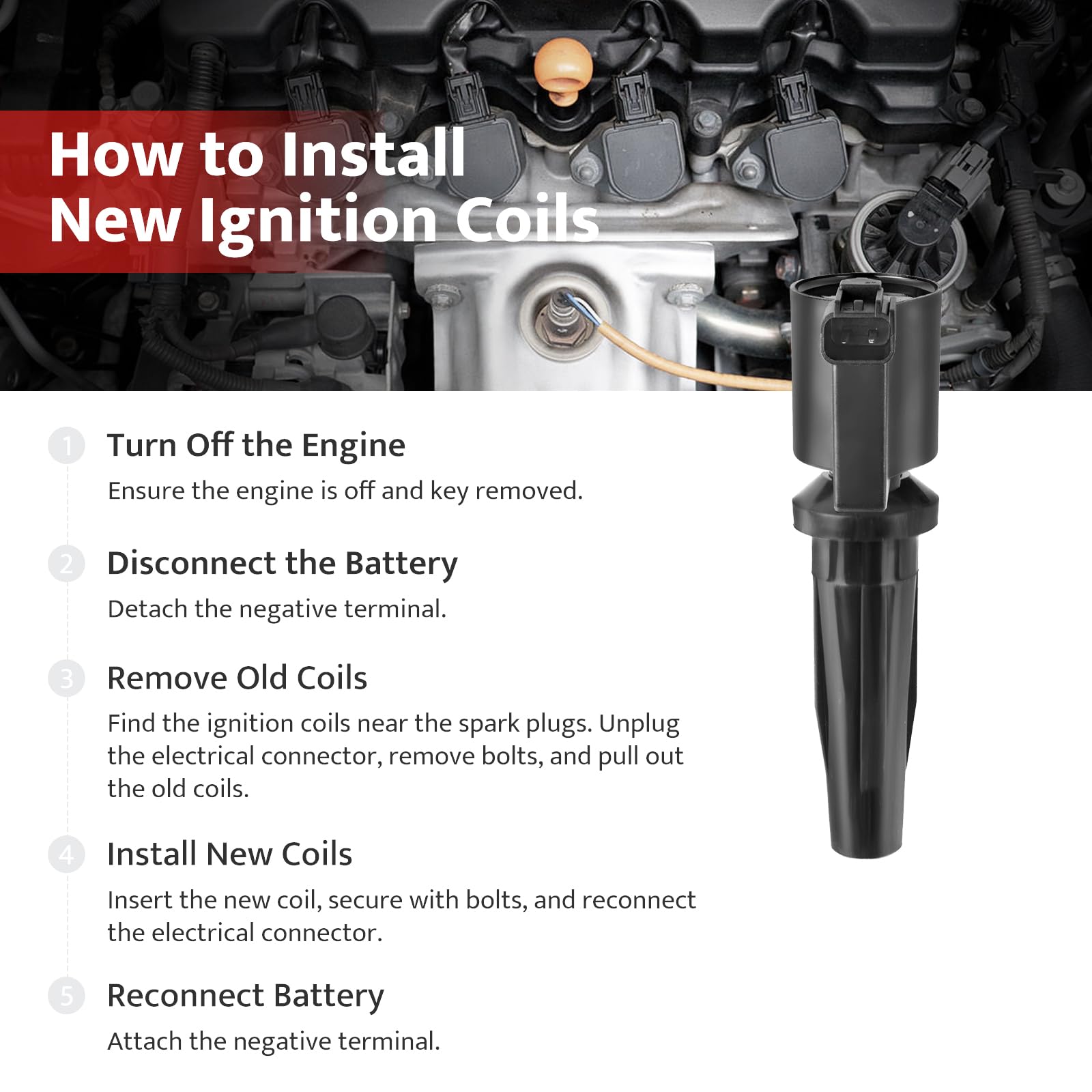 High Performance Ignition Coil Pack & Spark Plugs Set (4pcs) - Compatible with 2004-2011 Ford Escape/Focus/Transit Connect 2.0L 2.3L & Mazda 3/6/Tribute - FD505 DG504 Replacement Parts - Perfect for Engine Tune-Ups & Performance Upgrades