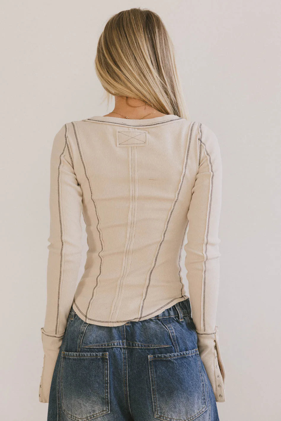 Astrid Ribbed Top in Ecru - Women's Stretch Knit Casual Shirt for Everyday Wear | Perfect for Office, Date Night & Weekend Outfits