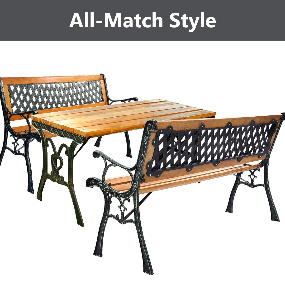 Giantex 50'' Outdoor Patio Bench - Cast Iron Hardwood Frame Weatherproof Loveseat for 2 Persons - Perfect for Porch, Garden, Backyard & Poolside Relaxation
