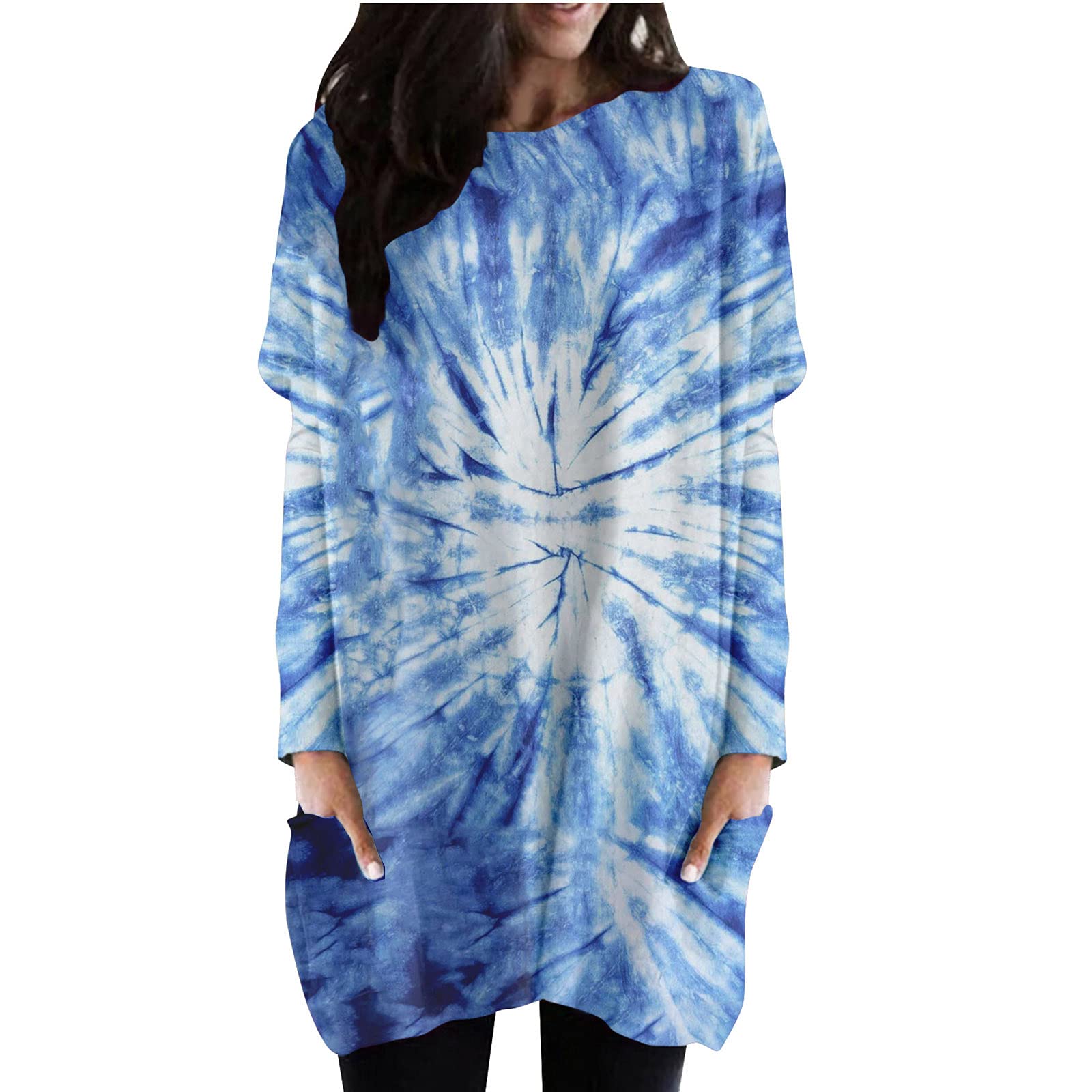 QZQ HOME Women's Tie-Dye Printed Casual Shirt Dress with Long Sleeves & Pocket - Halloween Party, Fall Fashion, Boho Chic Outfit for Daily Wear