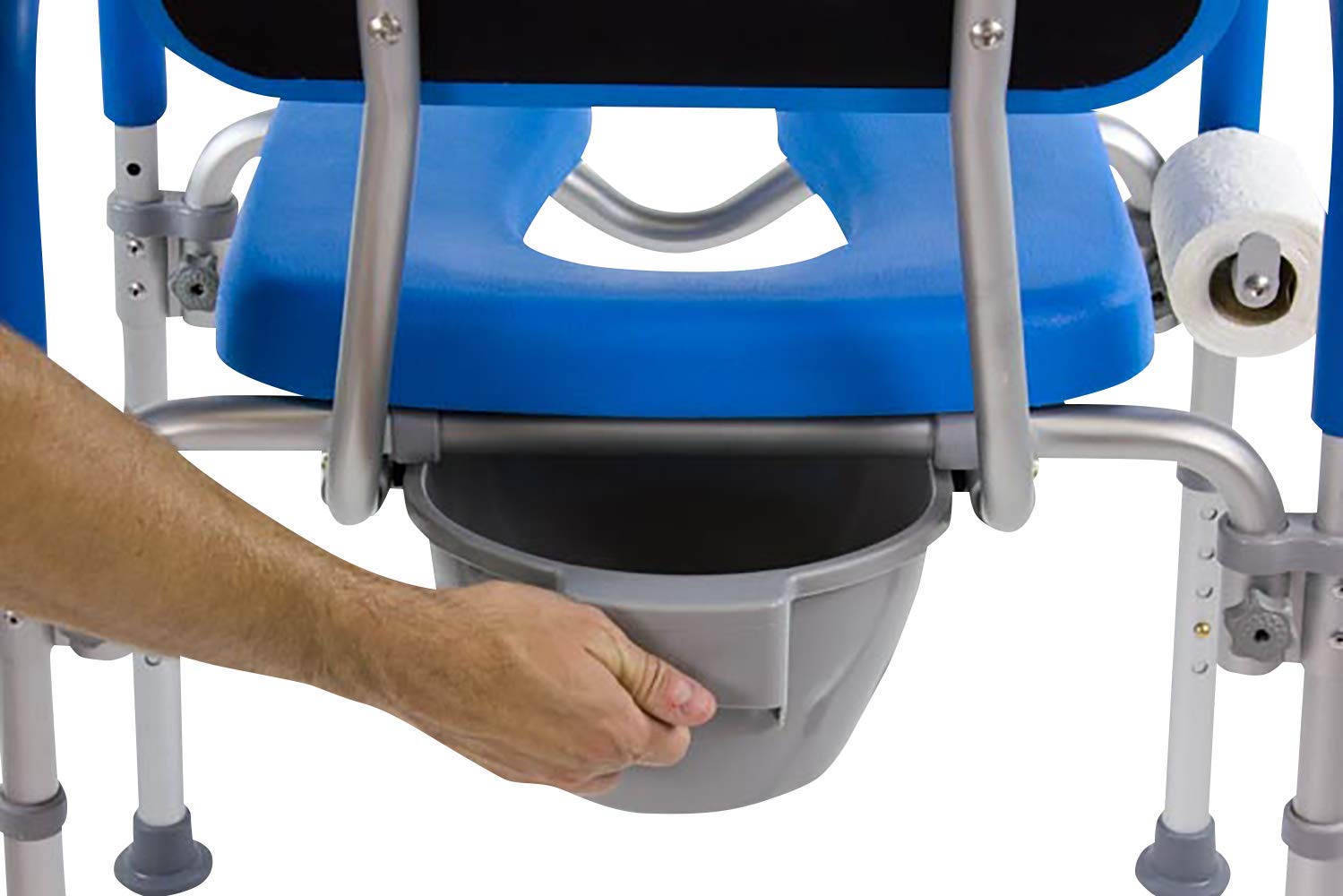 Dignity Ultra-Premium Padded Commode Shower Chair - Adjustable Height Raised Toilet Seat with Padded Armrests & Back Support - Elderly & Senior Safety Bathroom Aid - Includes Commode Pail with Lid (Blue) - Ideal for Home Care, Post-Surgery Recovery & Mobility Assistance