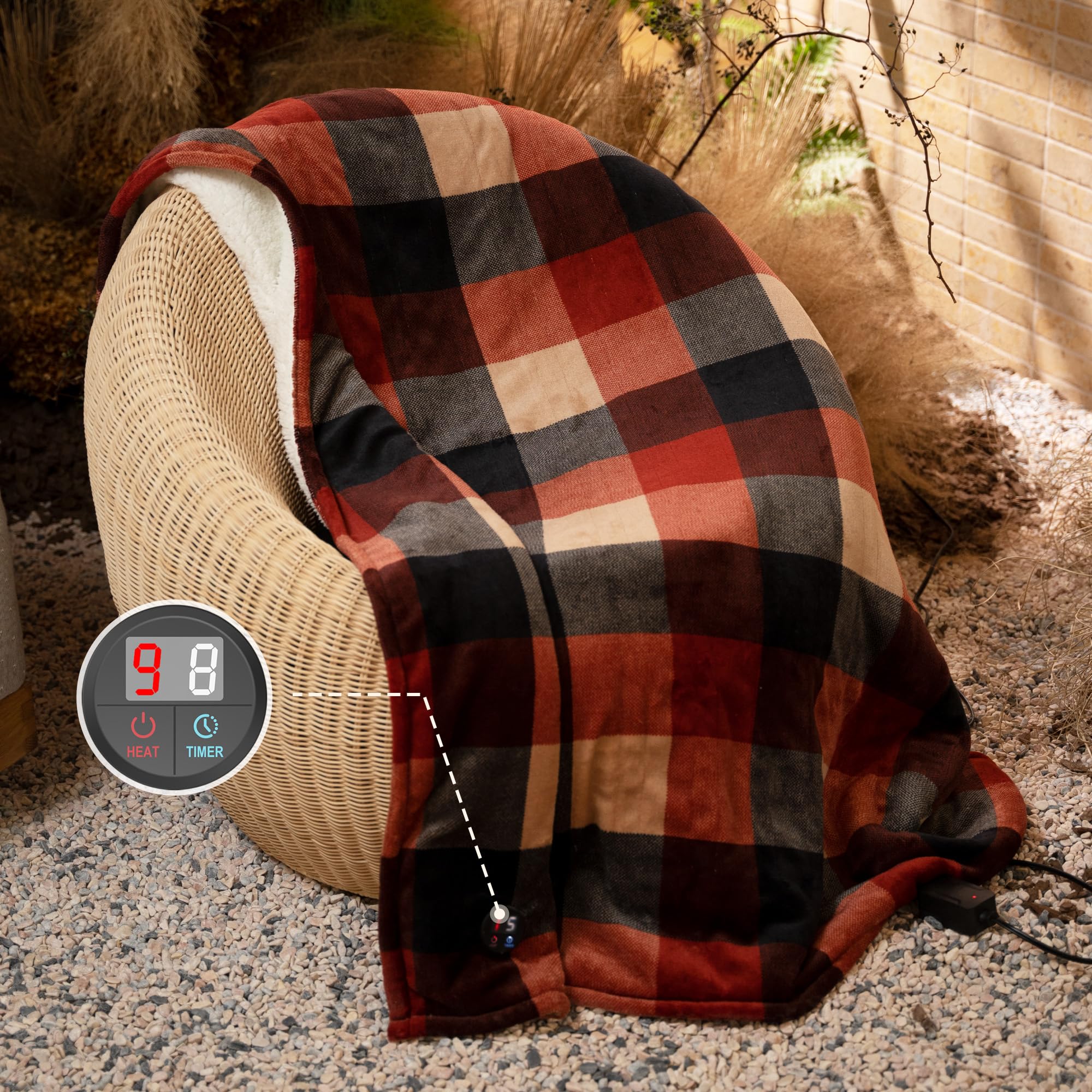 GOTCOZY 50''x60'' Electric Heated Throw Blanket - 10 Heat Levels & 9 Timer Settings, One-Touch Control, Machine Washable (Red/Black) - Perfect for Winter Warmth, Bedroom Comfort & Cozy Movie Nights