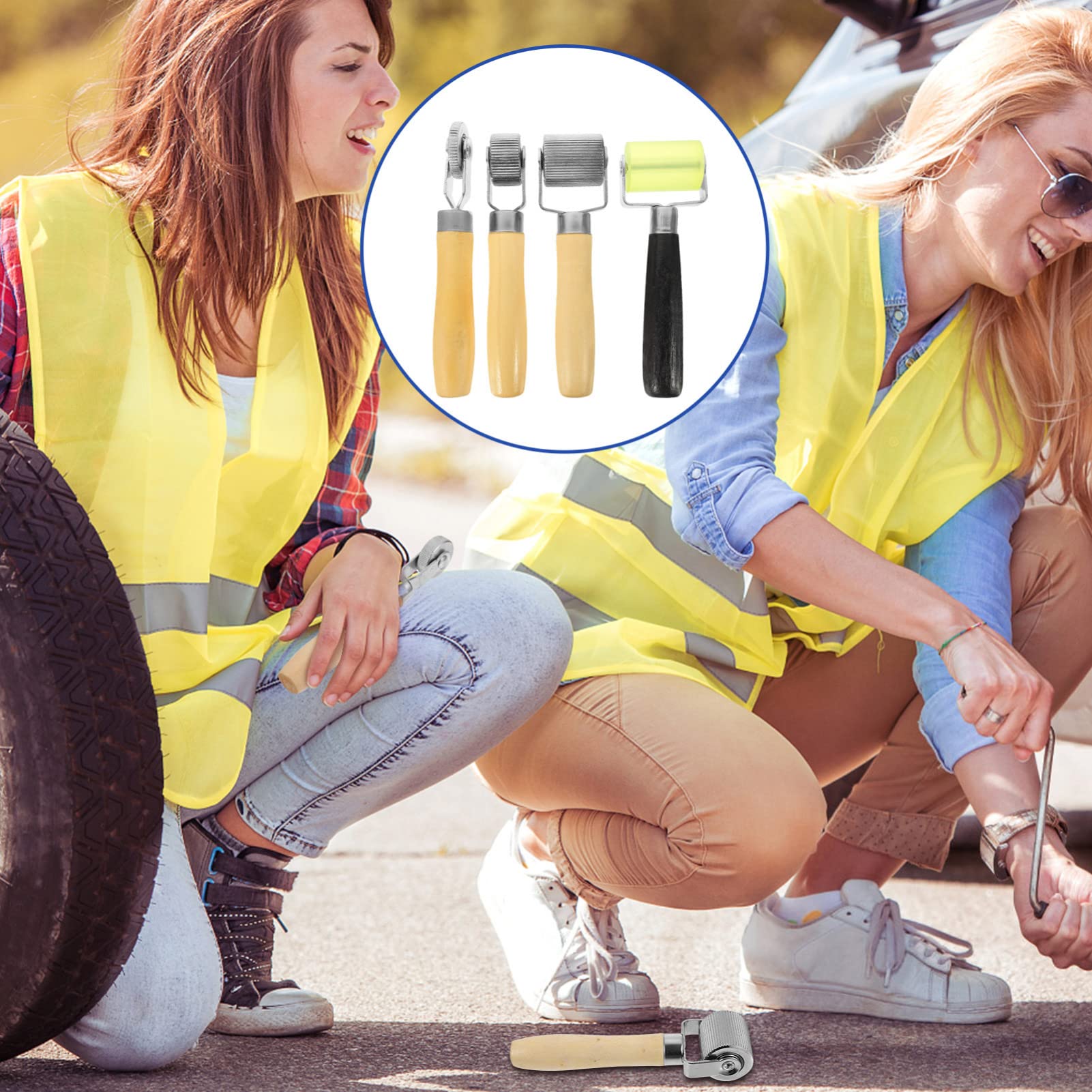Angoily 4-Piece Tire Pressure Roller Car Iron Set - Perfect for Car Maintenance, Tire Pressure Checks & DIY Auto Repairs