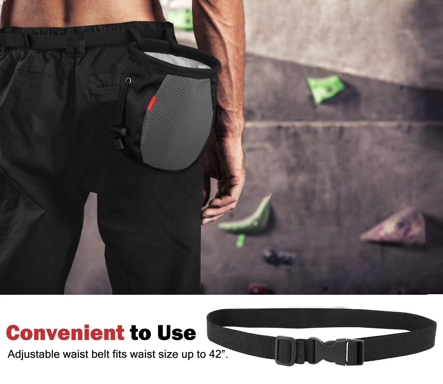 Rhino Valley No Leak Climbing Chalk Bag with Adjustable Belt, Carabiner Clip & Zippered Pockets - Perfect for Rock Climbing, Bouldering, CrossFit, Weightlifting & Gym Workouts | Durable & Secure Chalk Holder for Outdoor Sports & Fitness Training
